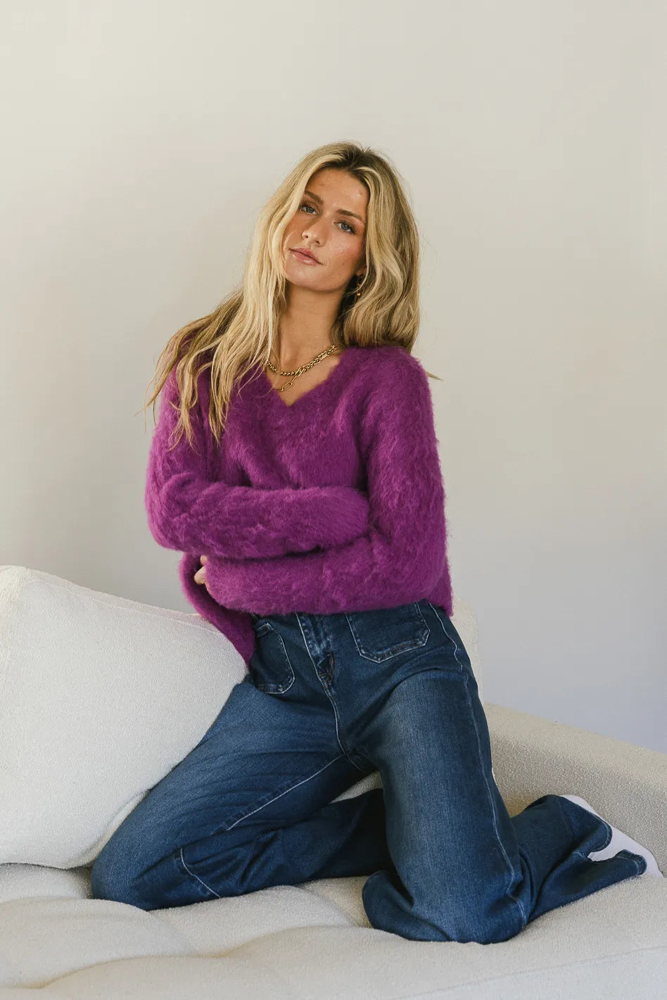Miller Fuzzy Sweater Women's Pink Knit Pullover - Cozy Winter Casual Wear for Office & Date Nights