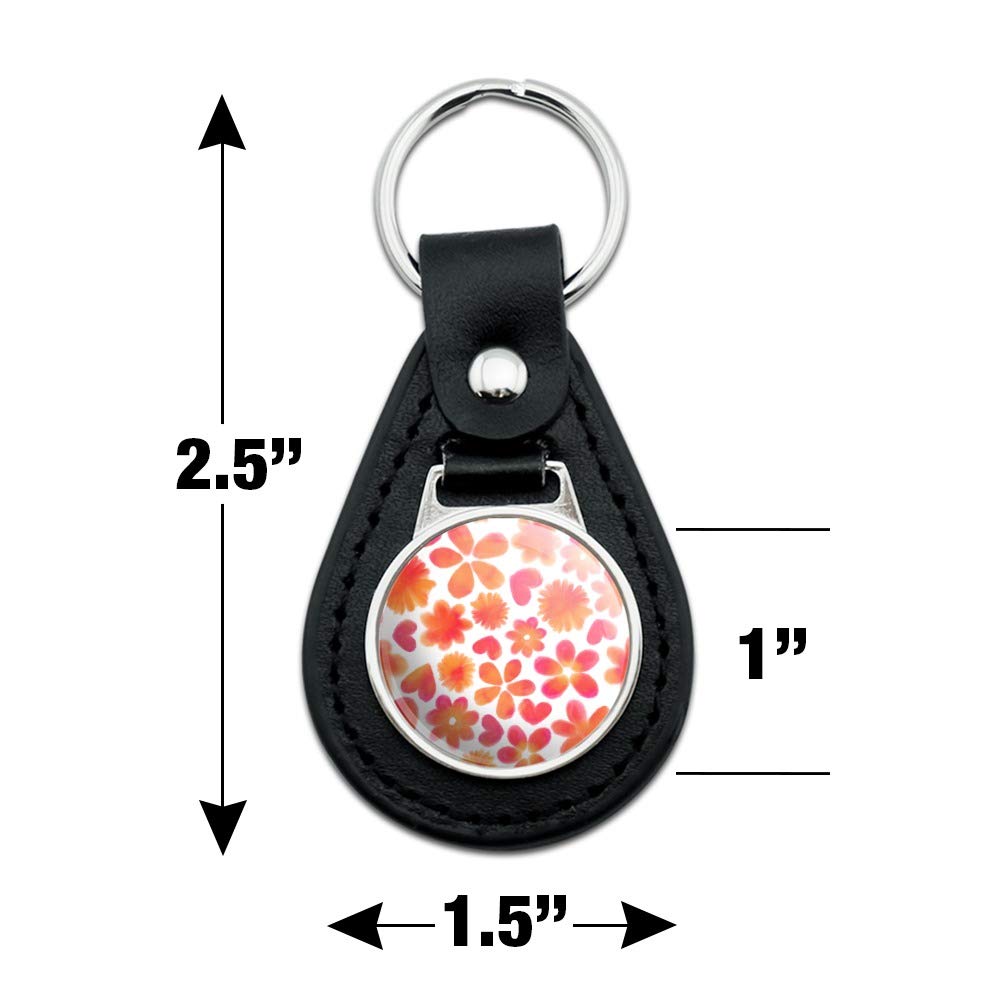GRAPHICS & MORE Black Leather Keychain with Watercolor Flowers and Hearts Design - Perfect Gift for Women, Men, Friends & Travel Accessories