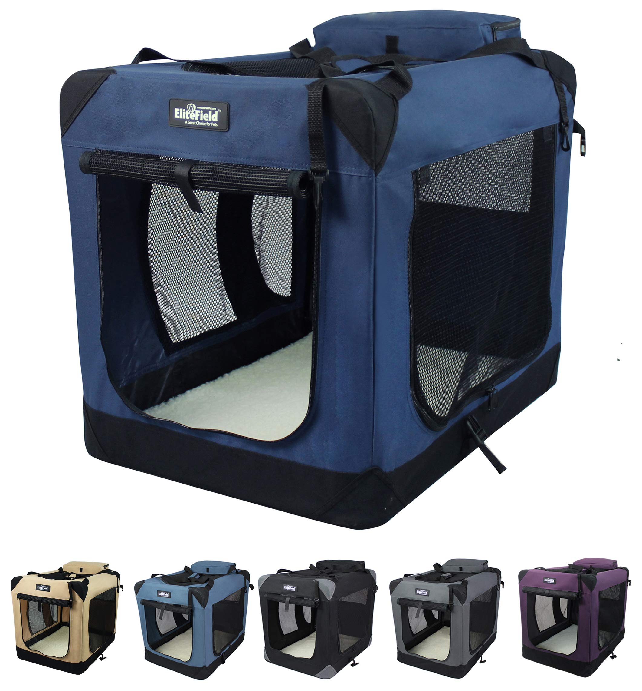 EliteField 3-Door Foldable Dog Crate with Bed - Portable Pet Home for Indoor & Outdoor Use