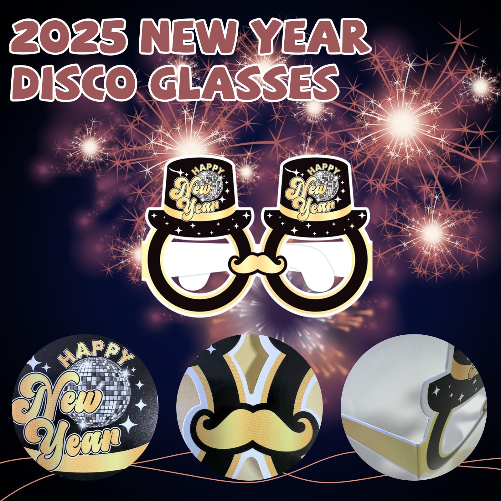 12 PCS Happy New Year Glasses 2025 - NYE Party Supplies & Decorations - Disco Themed New Year's Eve Accessories - Perfect for Countdown Parties, Club Events & Festive Celebrations
