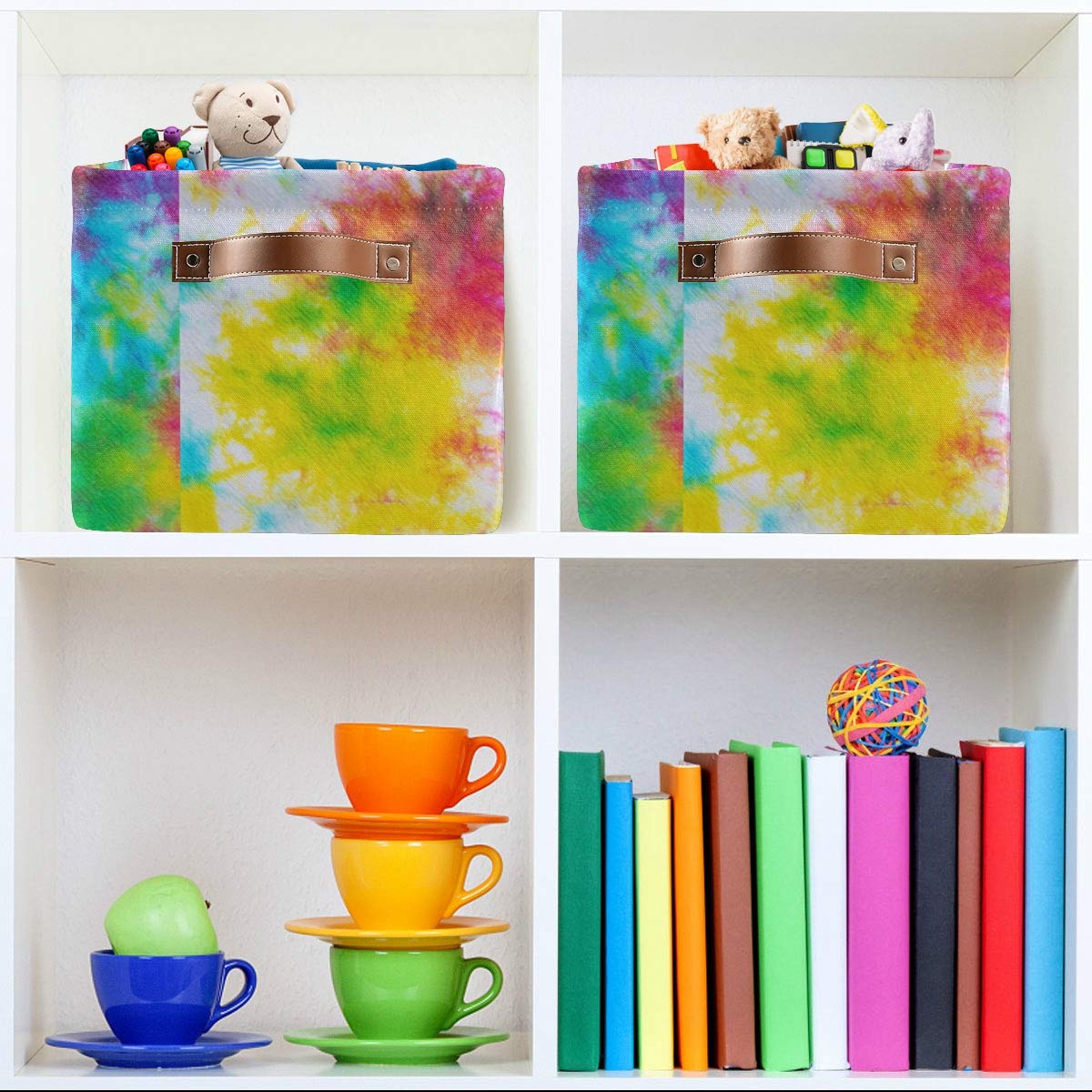 Vibrant Tie-Dye Storage Basket - Large Collapsible Fabric Cube Bin for Home, Office & Closet Organization (15