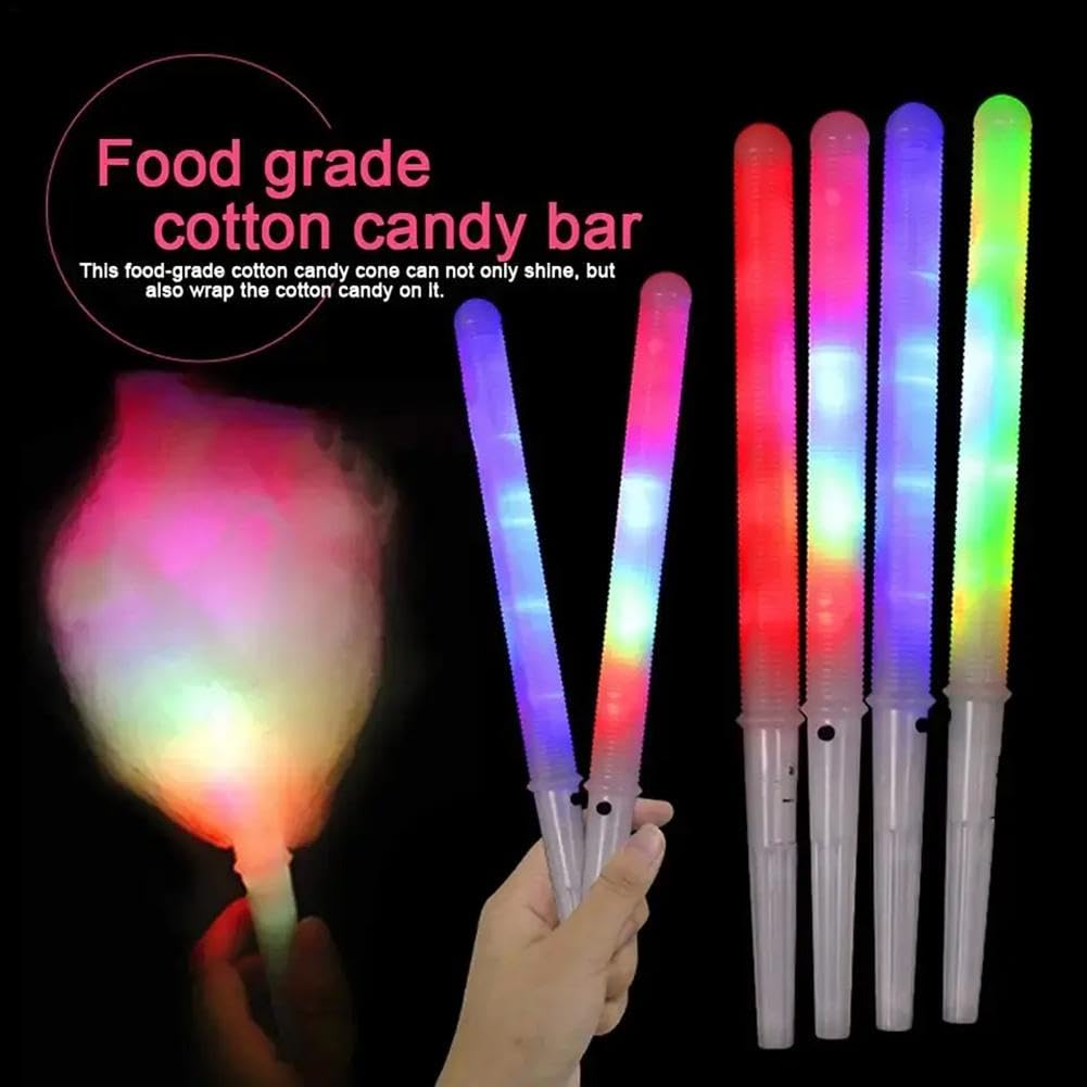 10pcs LED Glowing Cotton Candy Cones - Reusable Marshmallow Sticks for Cotton Candy Machine | Commercial & Home Party Supplies | Perfect for Birthday, Carnival, Wedding & Night Events