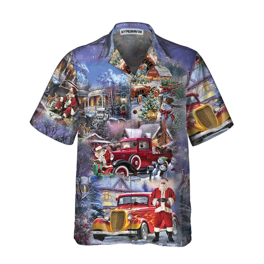 HYPERFAVOR Christmas Shirts for Men & Women - Santa Claus Hawaiian Shirt Set of 3 - Festive Holiday Party Outfits for Couples & Family Gatherings
