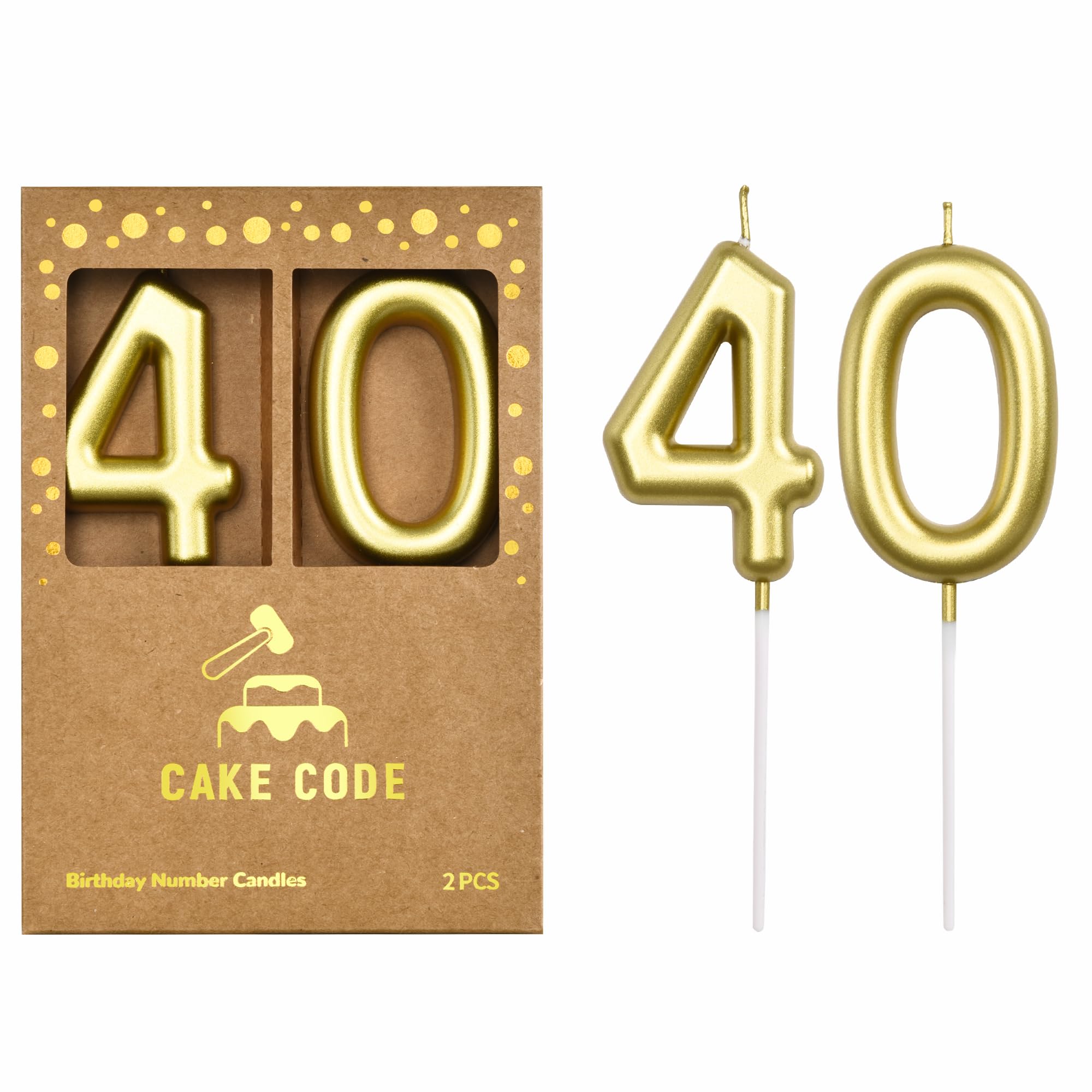 2.76 Inch Gold Number 40 Birthday Candles - Classic Gold Cake Candles for Birthday Party Decorations & Anniversary Celebrations