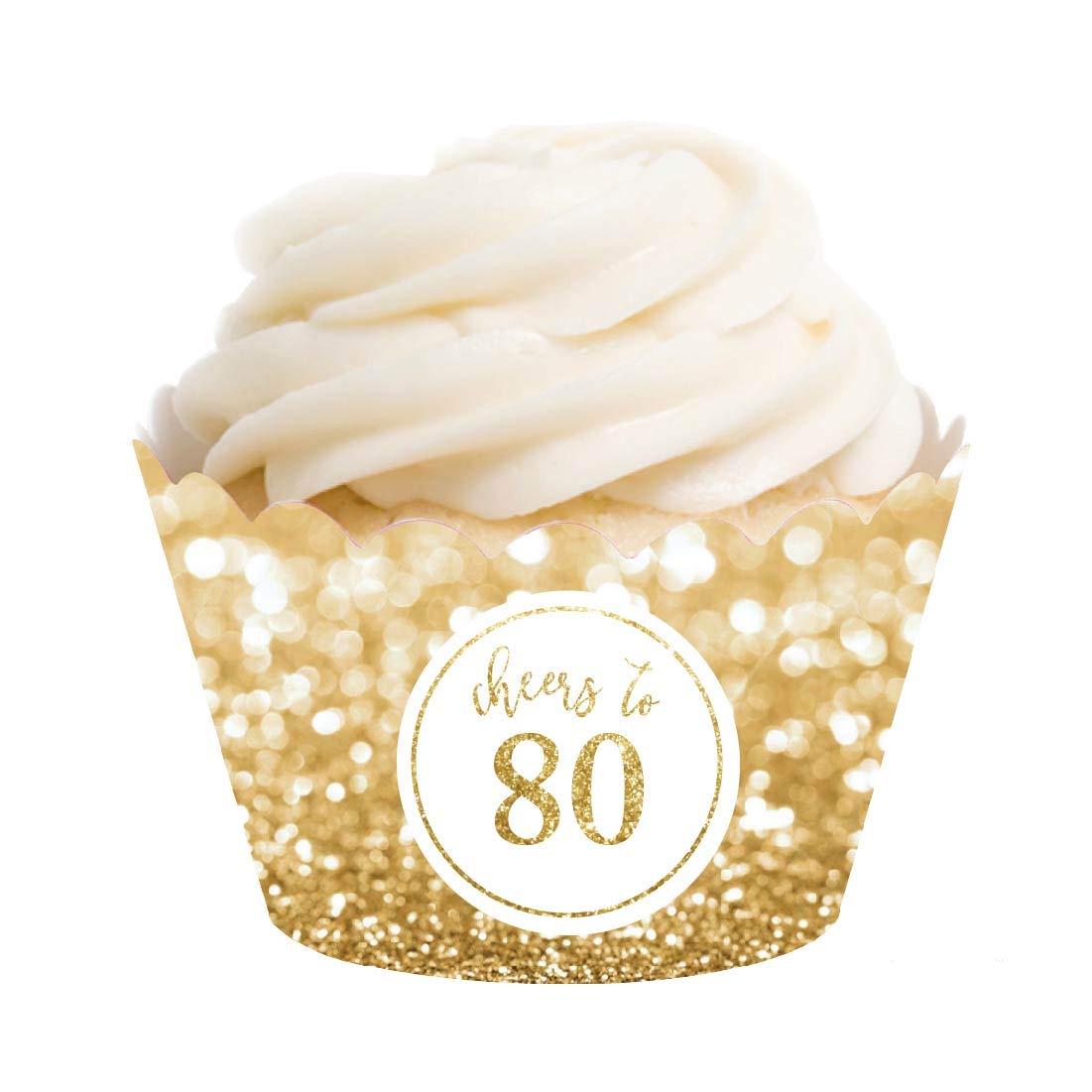 Andaz Press Glitzy Faux Gold Glitter Cupcake Wrappers - 24 Pack | 80th Birthday Decorations, Anniversary Party Supplies | Non-Toxic & Food Safe | Perfect for Milestone Celebrations, Retirement Parties & Golden Themed Events