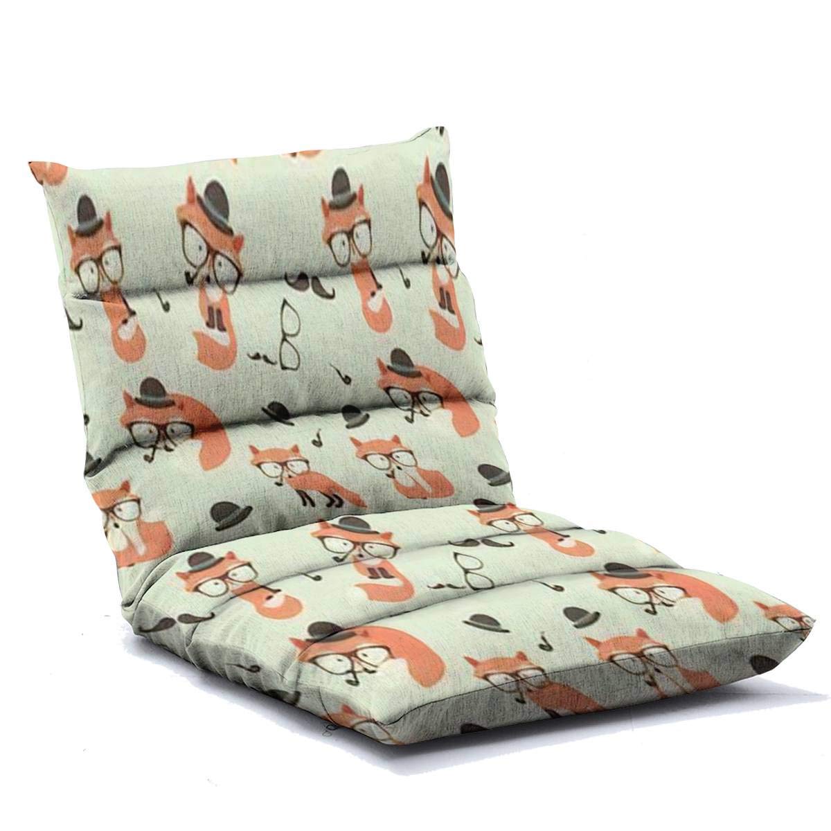 Adjustable Floor Lounger Chair with Cute Cartoon Foxes Print - Memory Foam Folding Sofa for Adults - Perfect for Home, Office, Reading, Watching TV & Gaming