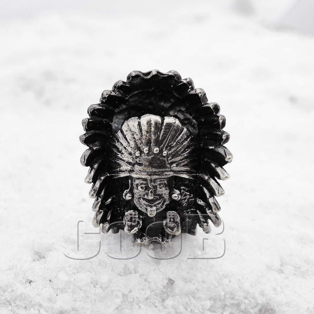 EDC Paracord Bead - Indian Chief Skull Charm for Knife Lanyards & Beard Jewelry - Silver (Outdoor & Survival Gear)
