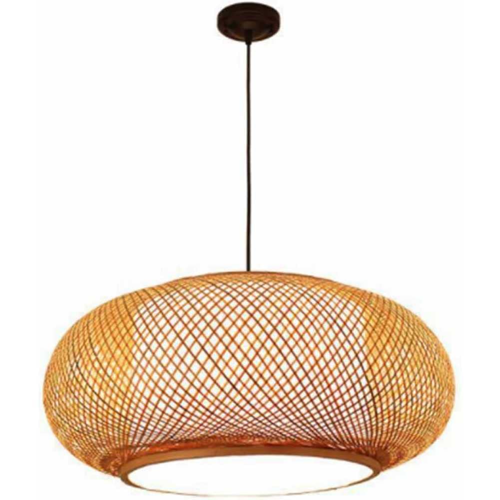 Vintage Rattan Pendant Light - Handwoven Natural Wood Ceiling Fixture with Adjustable Cord | Antique Lantern Style Lighting for Kitchen Island, Dining Room, Living Room & Bedroom | Perfect for Farmhouse, Boho & Coastal Decor