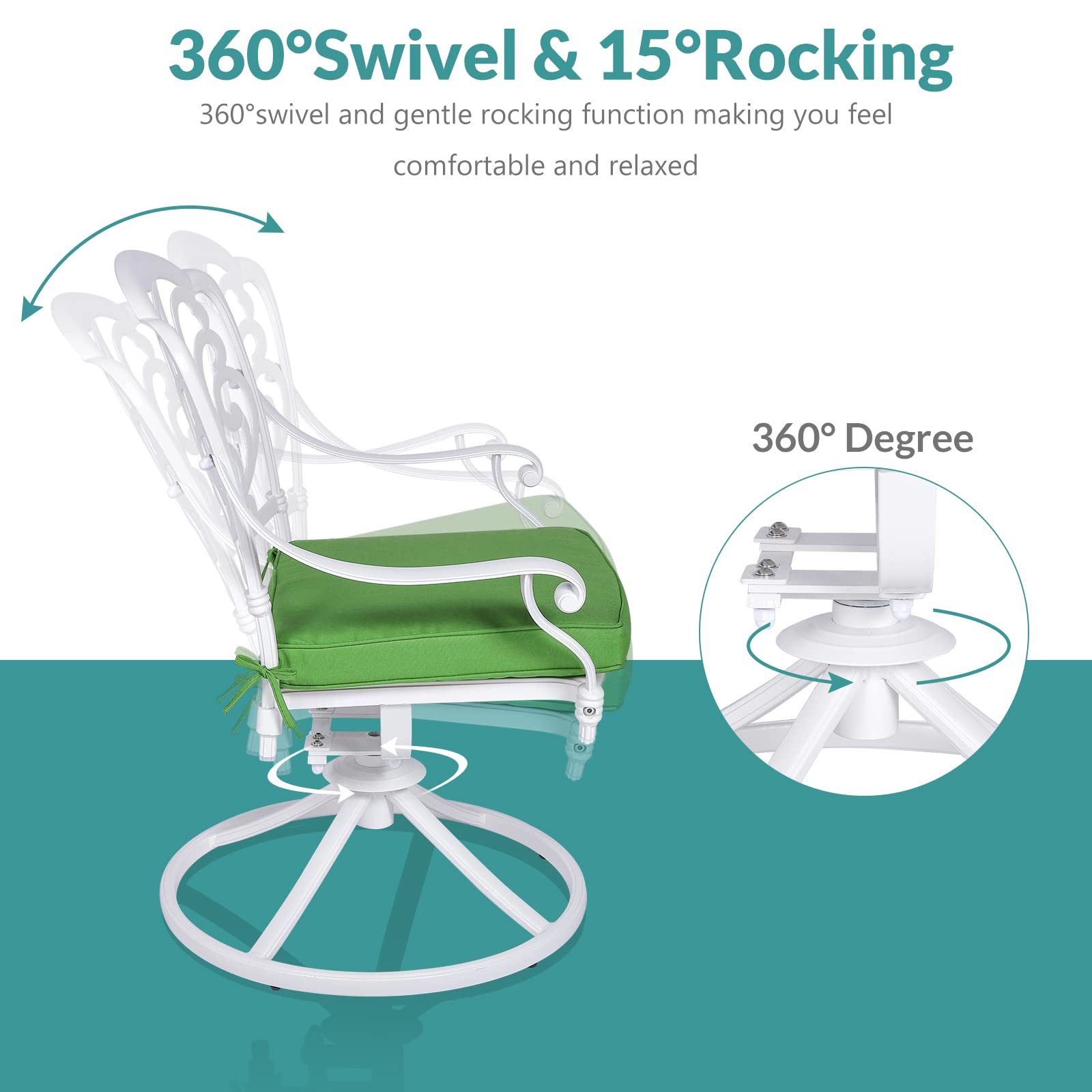 MEETWARM 2-Piece Outdoor Swivel Rocking Chairs - All-Weather Cast Aluminum Patio Dining Set with Cushions - White Bistro Chairs for Garden, Deck, Backyard, Poolside & Outdoor Entertaining