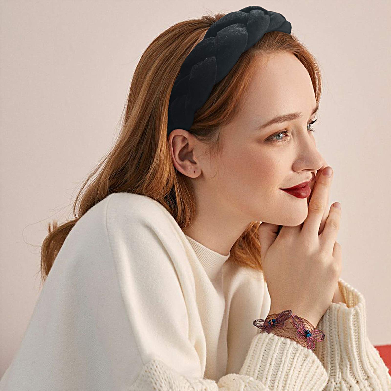 Women's Velvet Braided Headbands - Criss Cross Fashion Hair Accessories for Women (Black) | Perfect for Work, Parties & Everyday Style