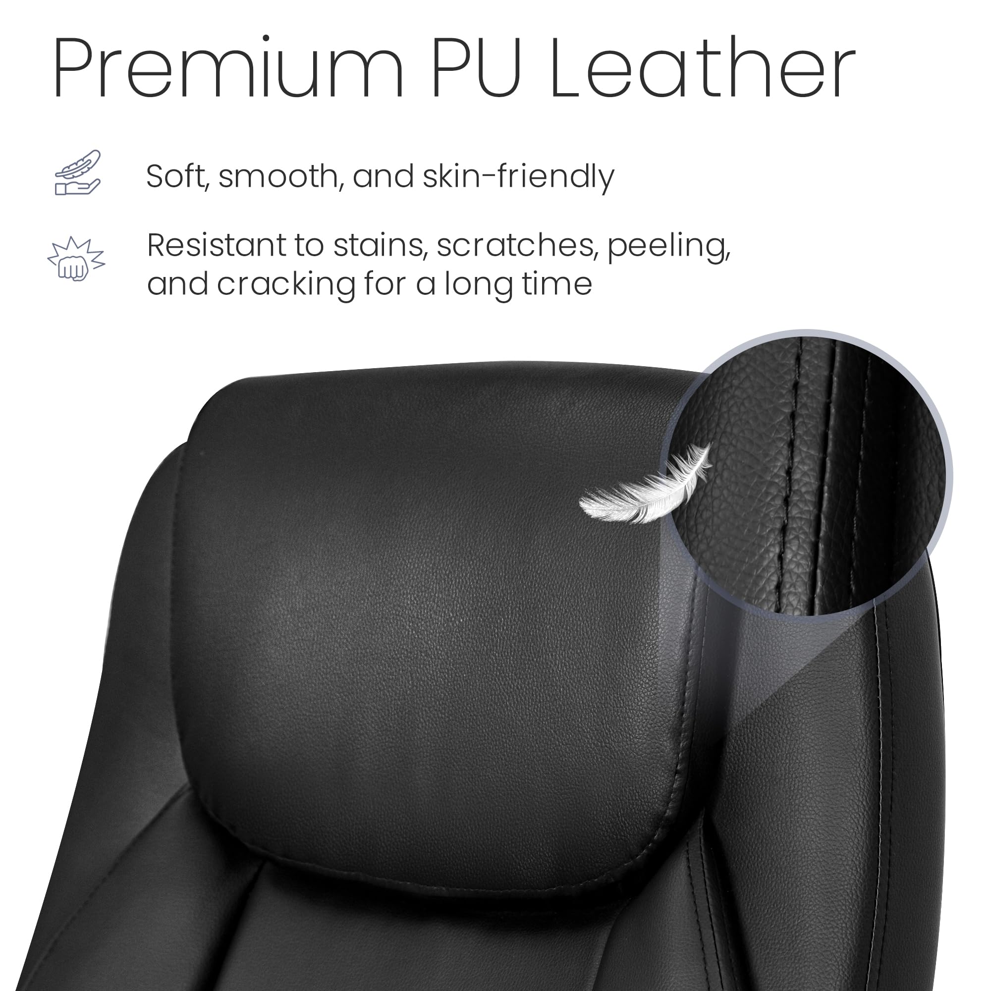 Ergonomic Office Chair with High Back - PU Leather Executive Computer Desk Chair, Adjustable Height, Flip-Up Armrests & Lumbar Support - Swivel Rolling Wheels for Home, Gaming & Office Use (Black)
