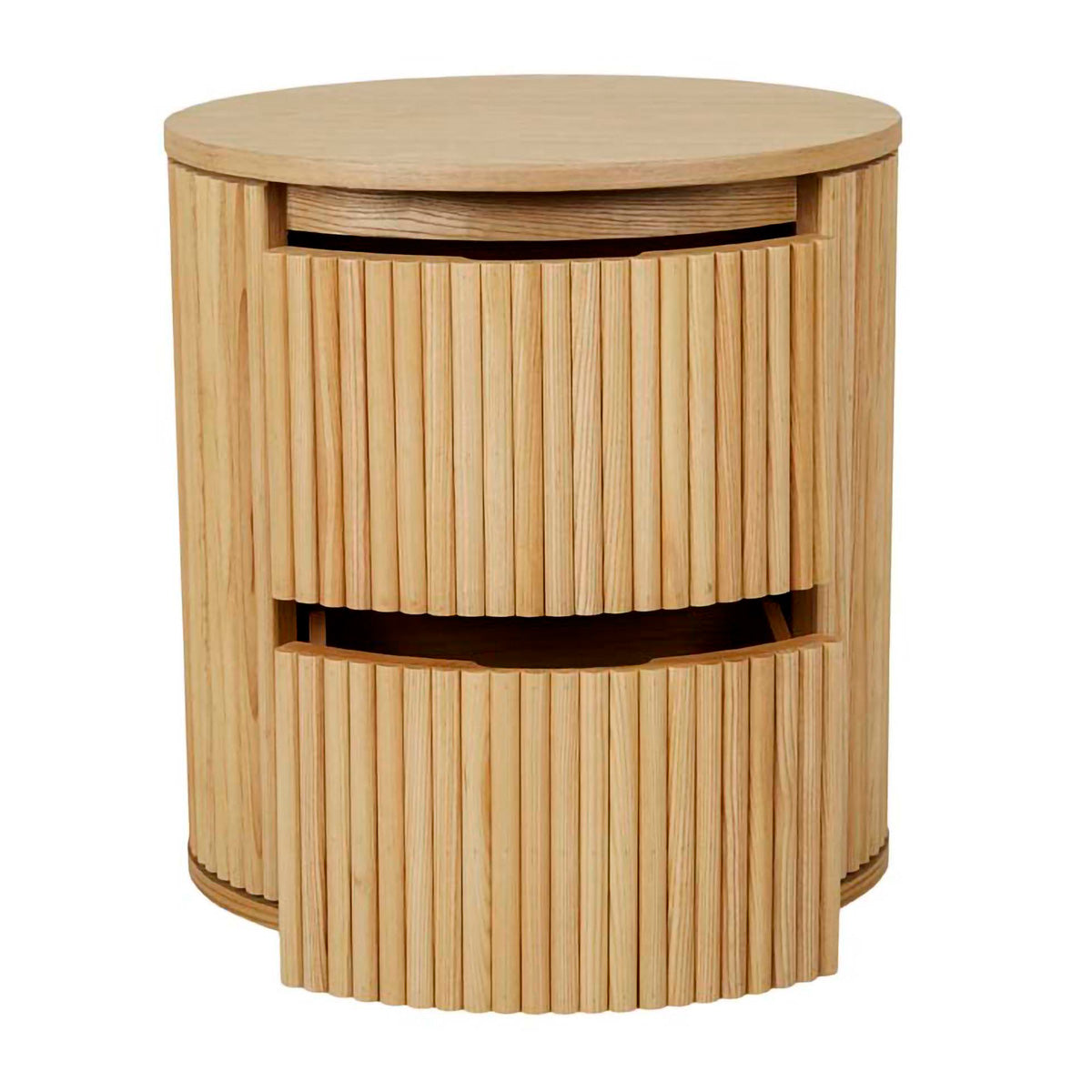 Benjamin Ripple Round Bedside Table - Modern Nightstand with Storage Shelf for Bedroom, Living Room, or Office - Perfect for Lamps, Books, and Decor