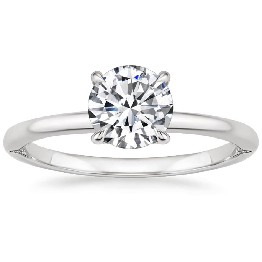 10K Solid White Gold Handmade Engagement Ring - 1 CT Round Cut Moissanite Diamond Solitaire Wedding Band Set for Women - Perfect for Proposals, Anniversaries & Bridal Jewelry Gifts