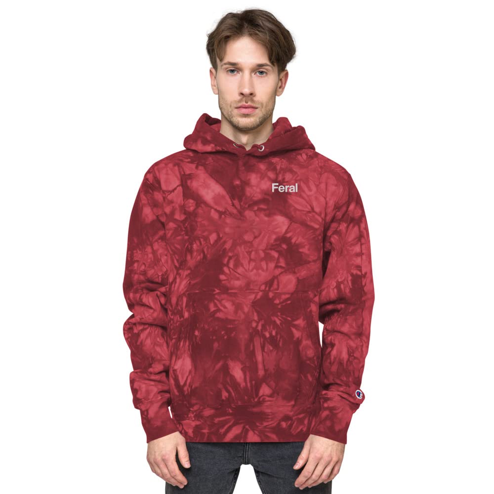 Feral Embroidered Champion Tie-Dye Hoodie for Men & Women - Soft Cotton Pullover Sweatshirt for Streetwear, Casual Outfits & Loungewear