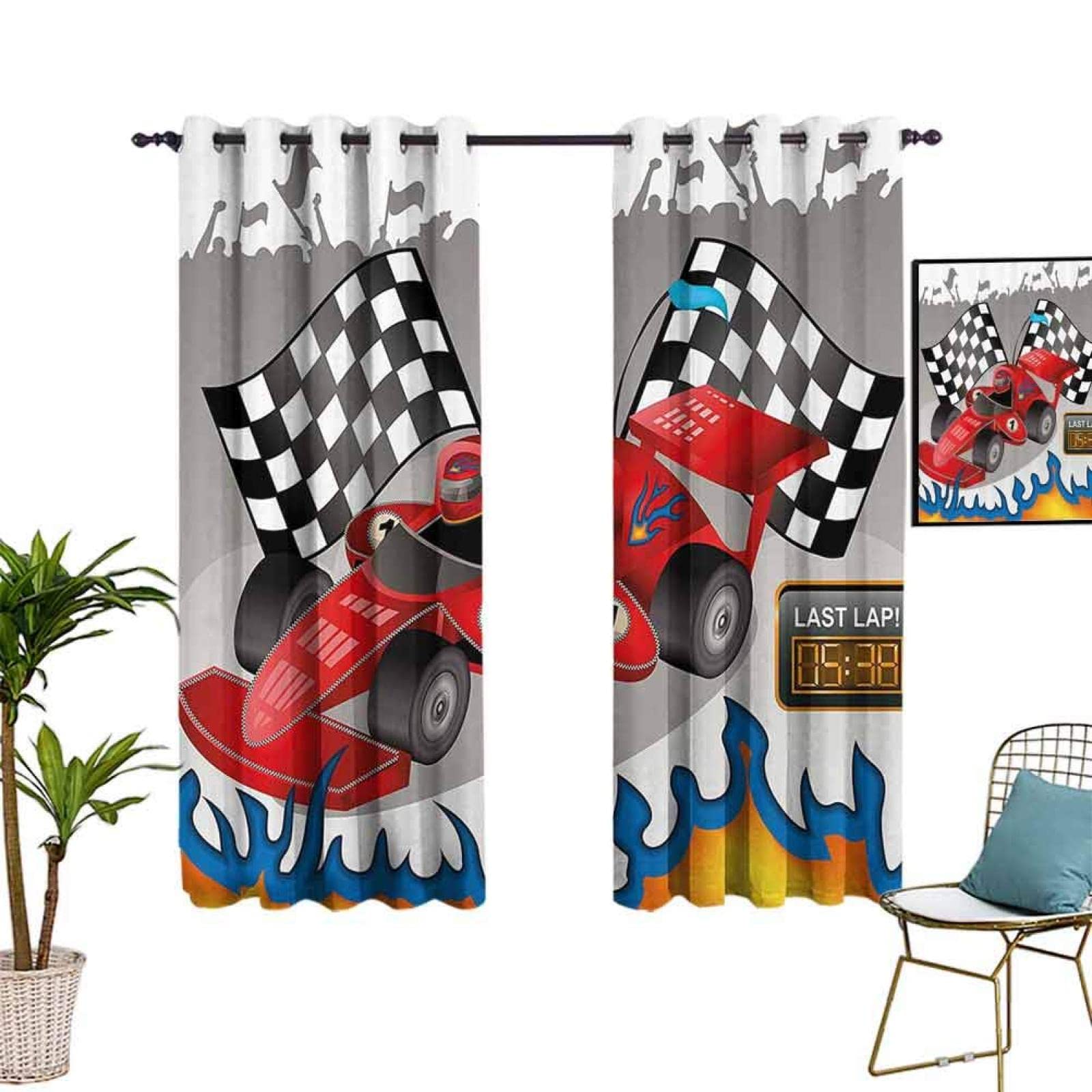 Race Car Finish Line Blackout Curtains - 2 Panels, 52