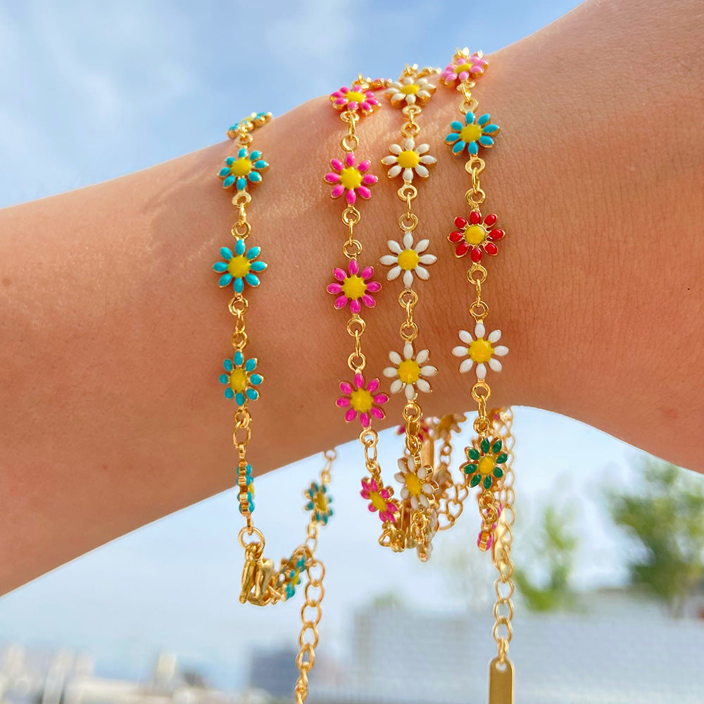 Charming Enamel Flower Bracelet & Necklace Set for Women - Elegant Jewelry Gift for Birthday, Anniversary & Valentine's Day | JDB635 | Perfect for Everyday Wear, Date Nights & Special Occasions