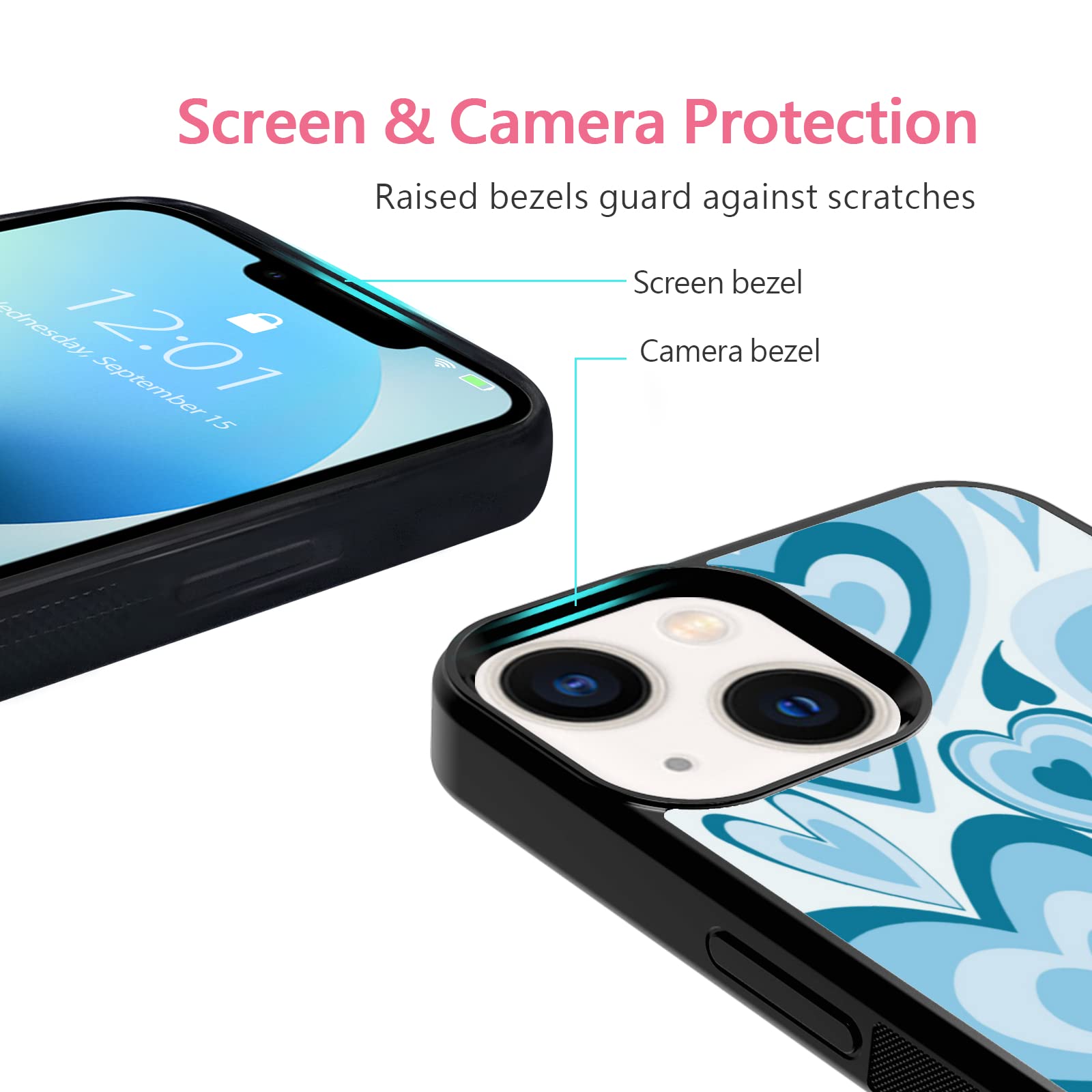 Aesthetic Blue Love Heart Phone Case for iPhone 13 - Cute Protective Cover for Women & Girls | 6.1 Inch Shockproof Case | Perfect for Everyday Use, Gifts & Photo Shoots