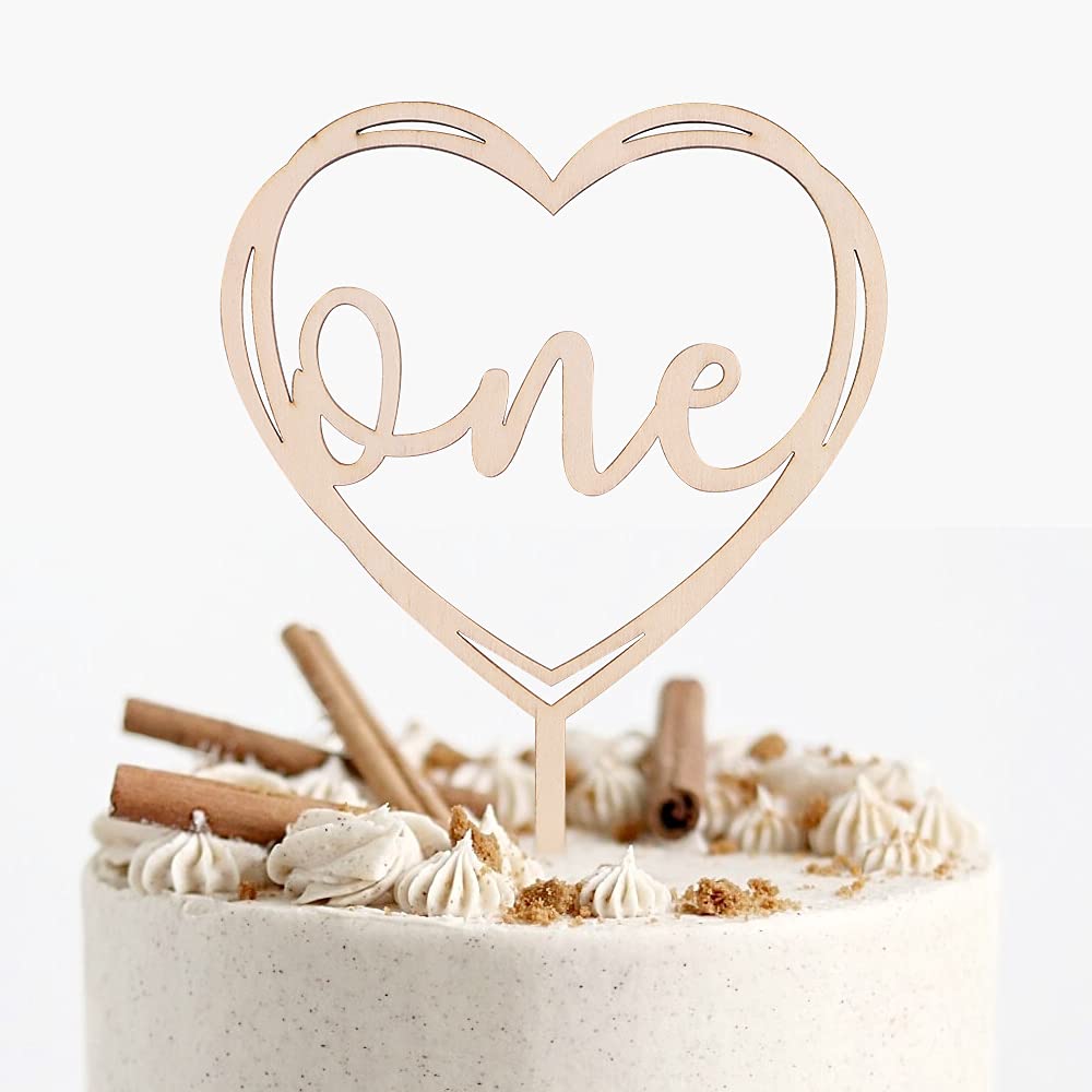 1st Birthday Cake Topper - Heart Shaped Wooden Smash Cake Decor for Baby's First Birthday Party, Photo Booth Props & Celebration Decorations - Perfect for 1 Year Old Birthday Cakes, Cupcakes and Dessert Tables
