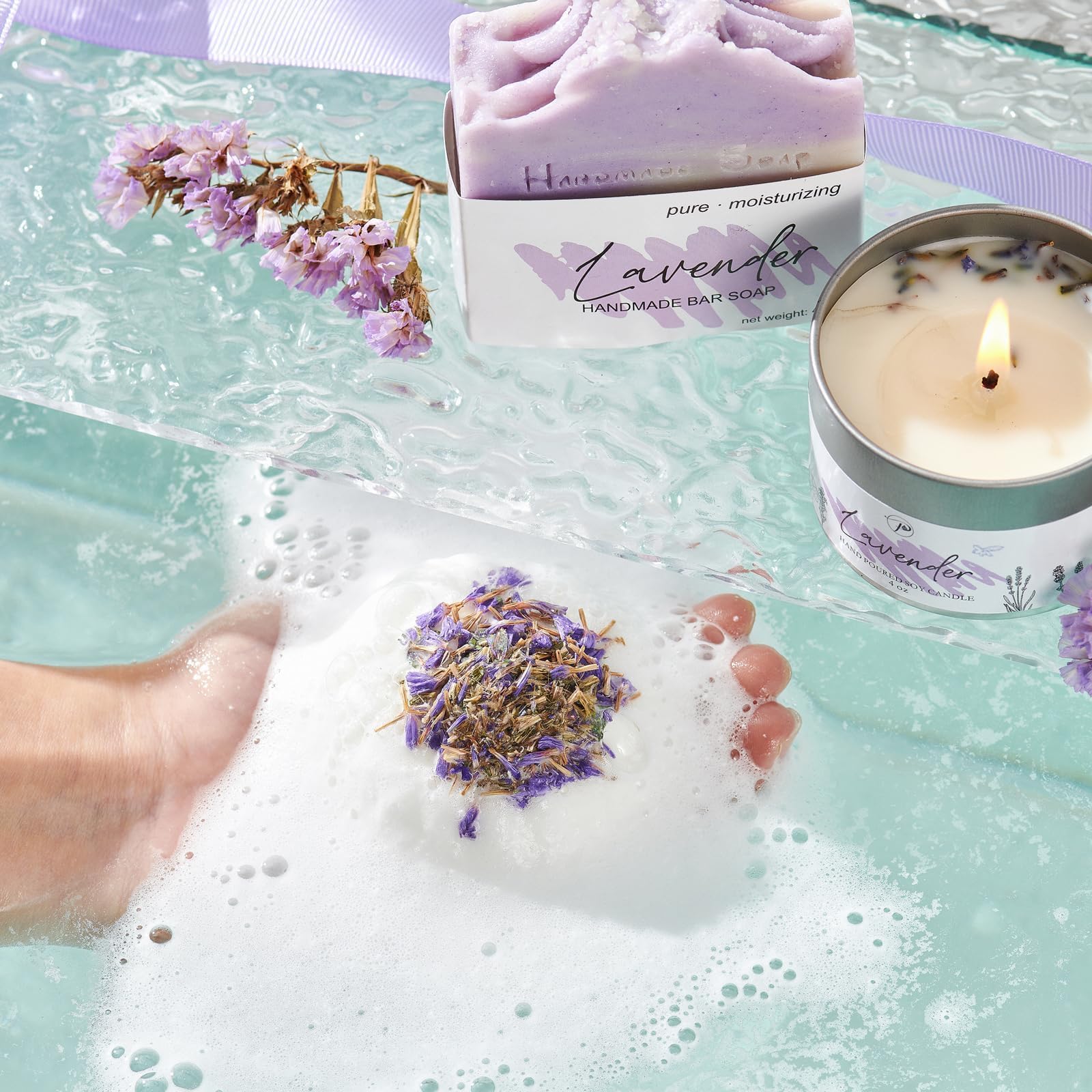 Lavender Spa Gift Basket for Women - Relaxing Bath Set with Self Care Essentials - Perfect Mother's Day, Birthday, Friendship Gift for Mom, Wife, Sister, Aunt - Home Spa Kit for Stress Relief & Pampering - Ideal for Bubble Baths, Relaxation & Gift Giving Occasions