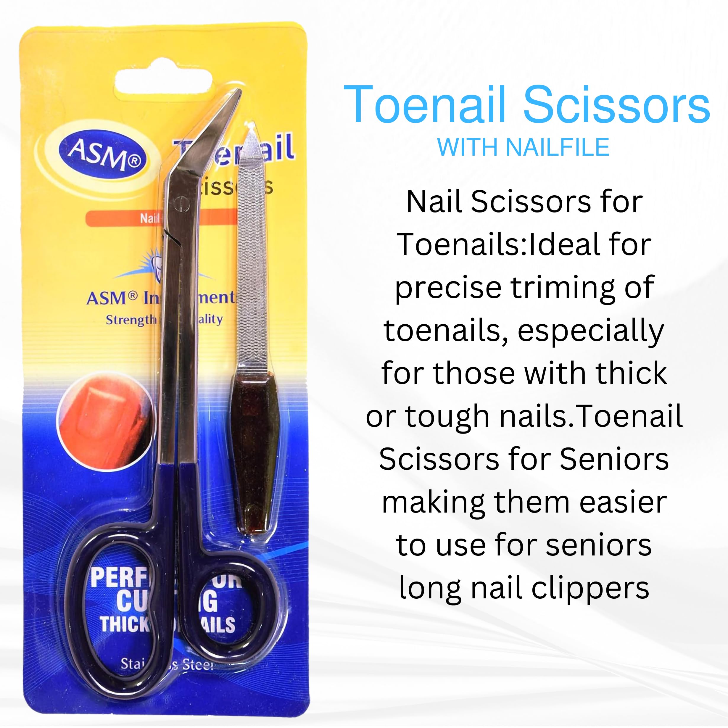 ASM® Extra Long Toe Nail Scissors & Clippers for Thick Nails - Professional Manicure Pedicure Tools for Seniors with Arthritis - 7