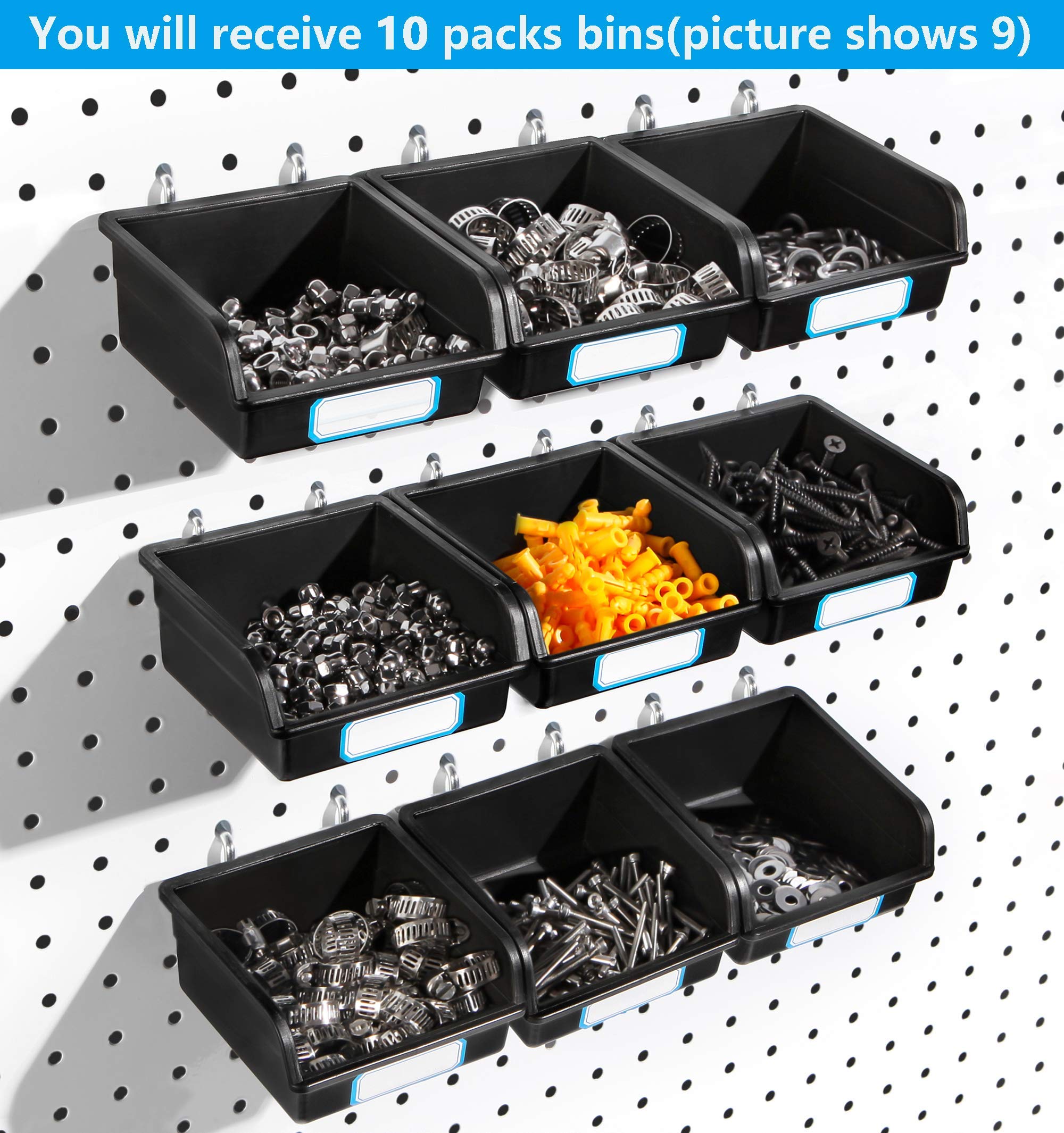 FRIMOONY 12-Pack Pegboard Bins with Hooks & Labels - Organize Kitchen, Garage, Office