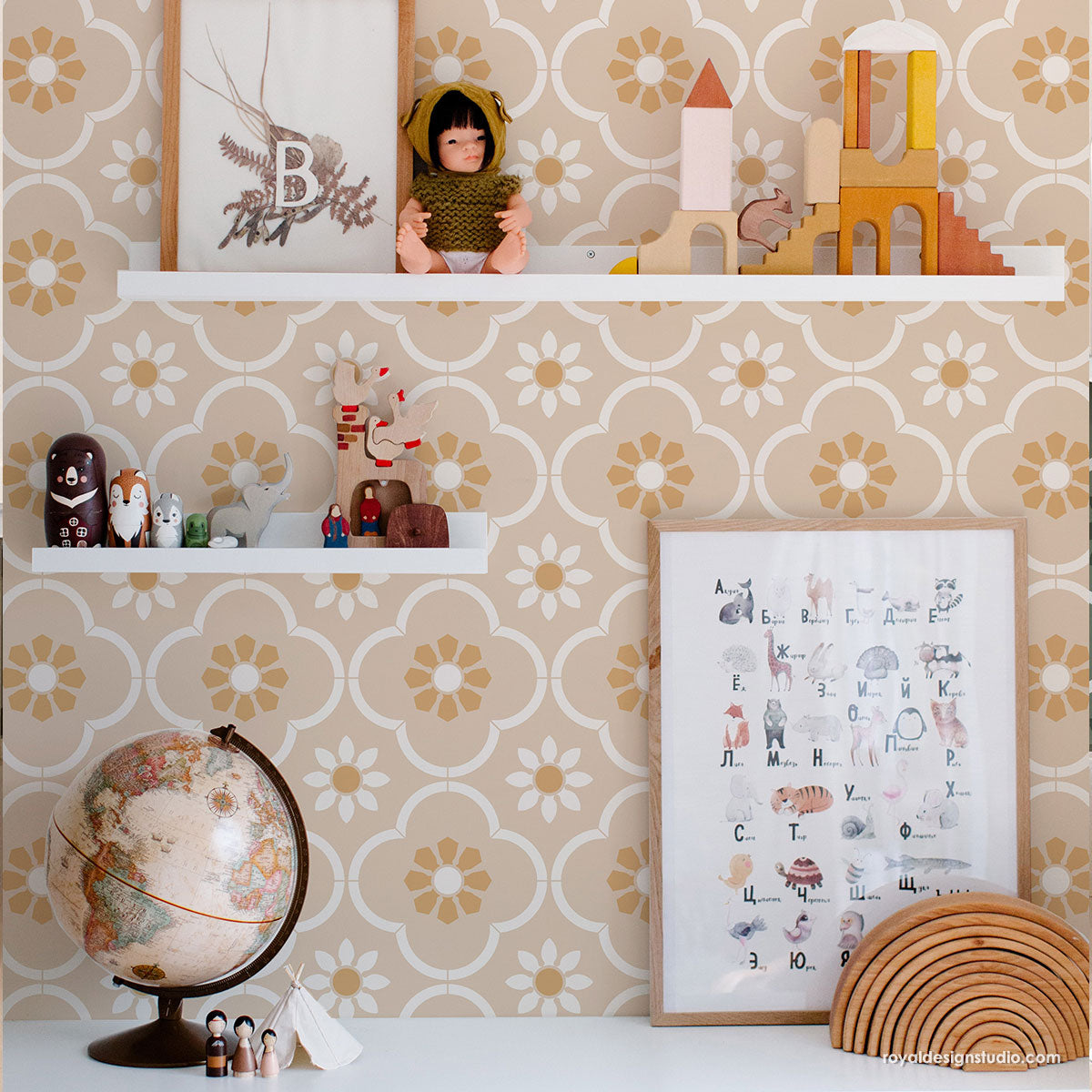 San Miguel Allover Tile Stencil - Reusable DIY Wall & Floor Stenciling Kit for Home Decor, Bathroom, Kitchen Backsplash - Perfect for Painting Patterns on Tiles, Concrete, Wood