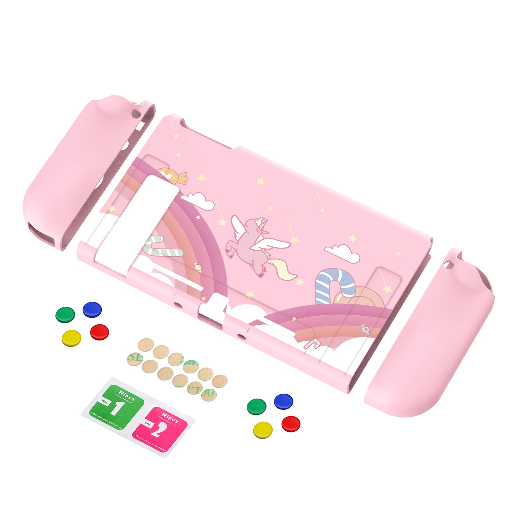 PlayVital Protective Case for Nintendo Switch Joy-Con Controllers - Rainbow Unicorn TPU Cover with Cap for Enhanced Grip & Scratch Protection | Perfect for Gaming, Travel & Storage
