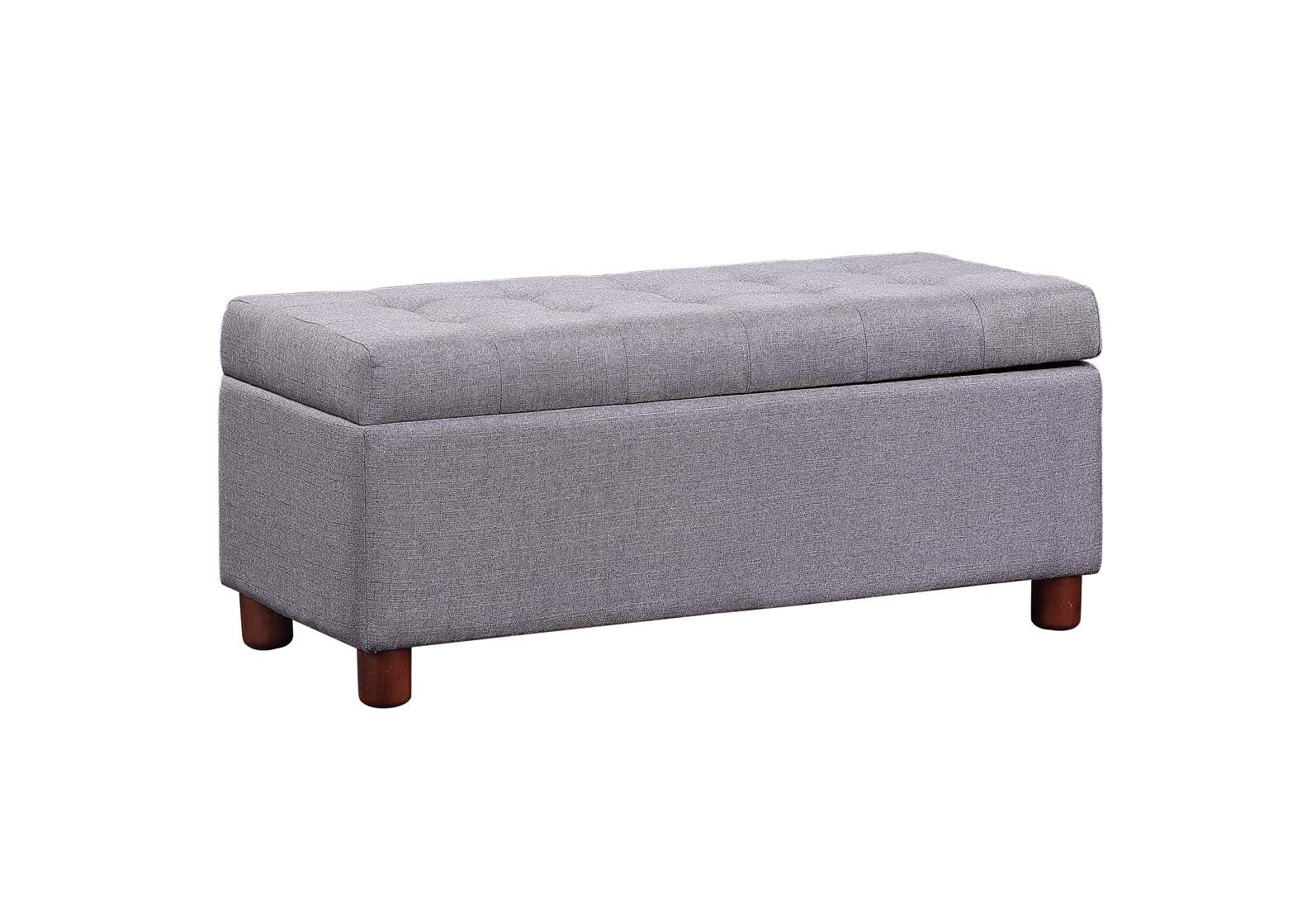 Upholstered Tufted Linen Storage Bench with Flip Top - Hidden Storage Ottoman for Entryway, Living Room & Bedroom - Grey Home Decor for Small Spaces