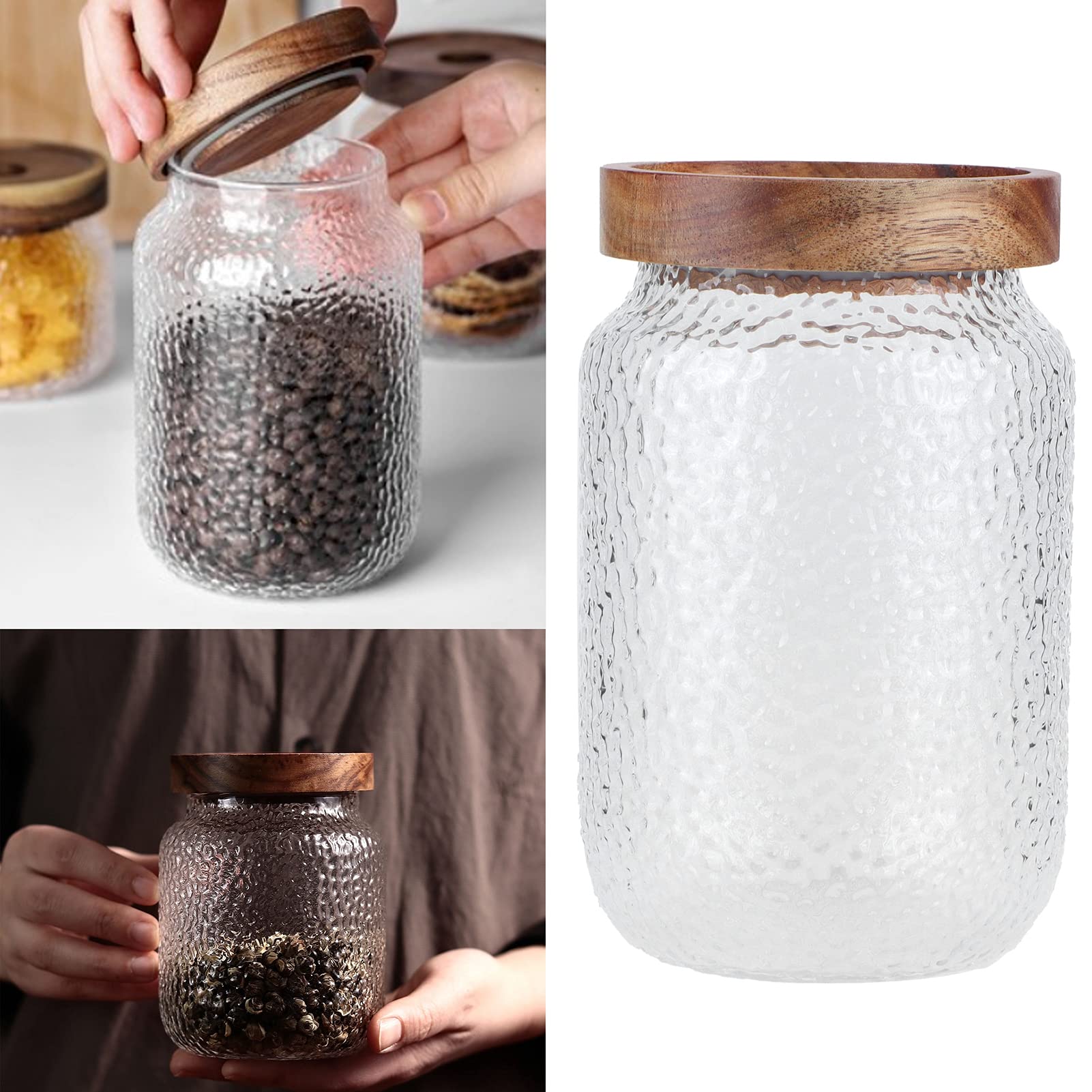 Premium Glass Jar Set with Airtight Wooden Lid - 20oz Wide Mouth Storage Canisters for Coffee Beans, Snacks, Nuts, Salt & Honey - Perfect for Kitchen Pantry Organization & Coffee Bar Display (20x12x12cm)