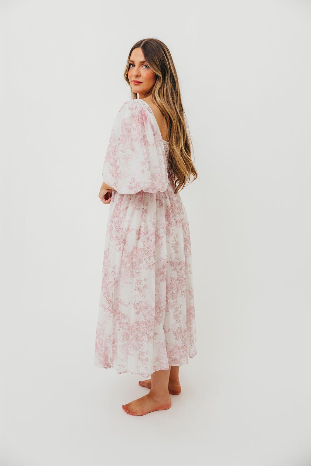 Harlow Midi Dress - Light Pink Floral Print, Bump Friendly Maternity Dress, Inclusive Sizing (S-3XL) for Pregnancy, Baby Shower & Special Occasions