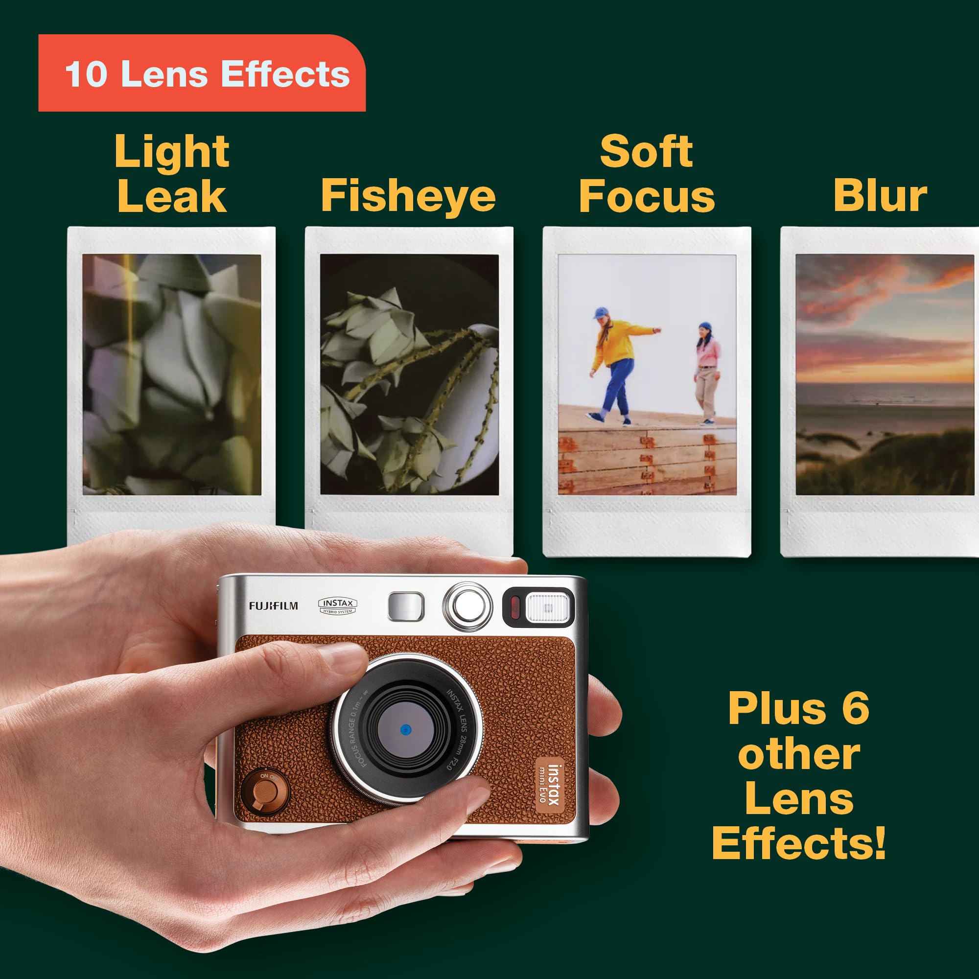 Fujifilm Instax Mini EVO Instant Hybrid Camera (Brown) with Leather Case - Perfect for Travel, Parties & Instant Photo Printing