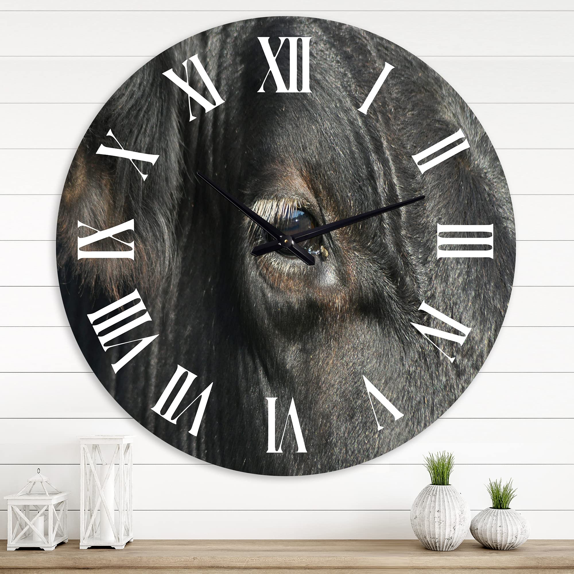 Farmhouse Wall Clock with Cow Grazing in Meadow - Large Animal Wall Clock for Living Room, Kitchen, Bedroom Decor - Rustic Home & Office Wall Art