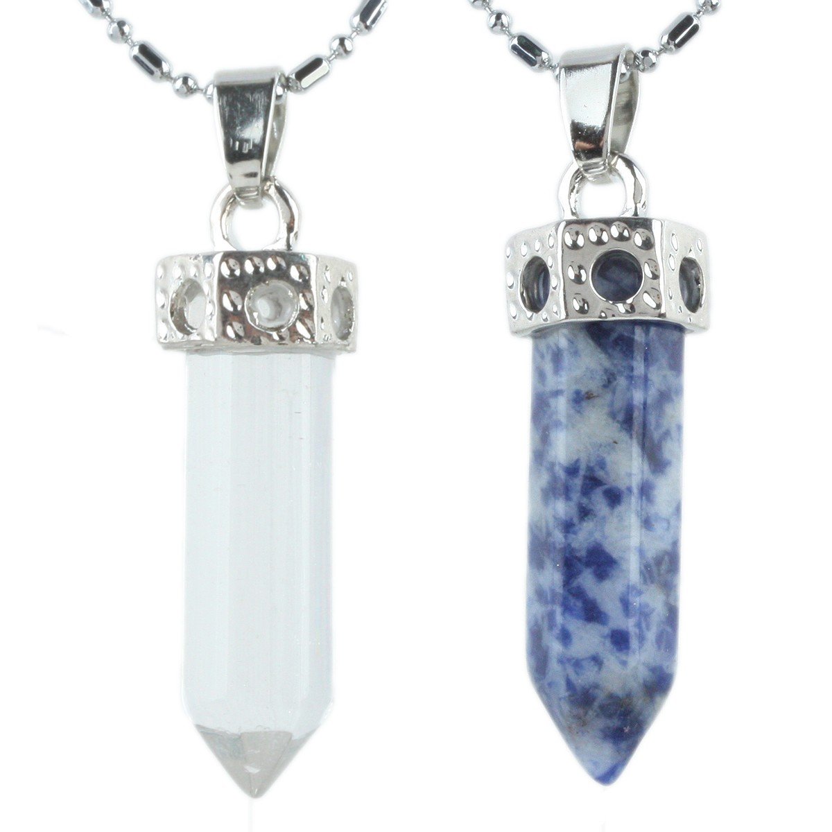 Natural Healing Crystal Point Stone Pendant Necklace - 2 Pack Hexagon Pyramid Gemstone Jewelry for Meditation, Energy Healing & Spiritual Gifts