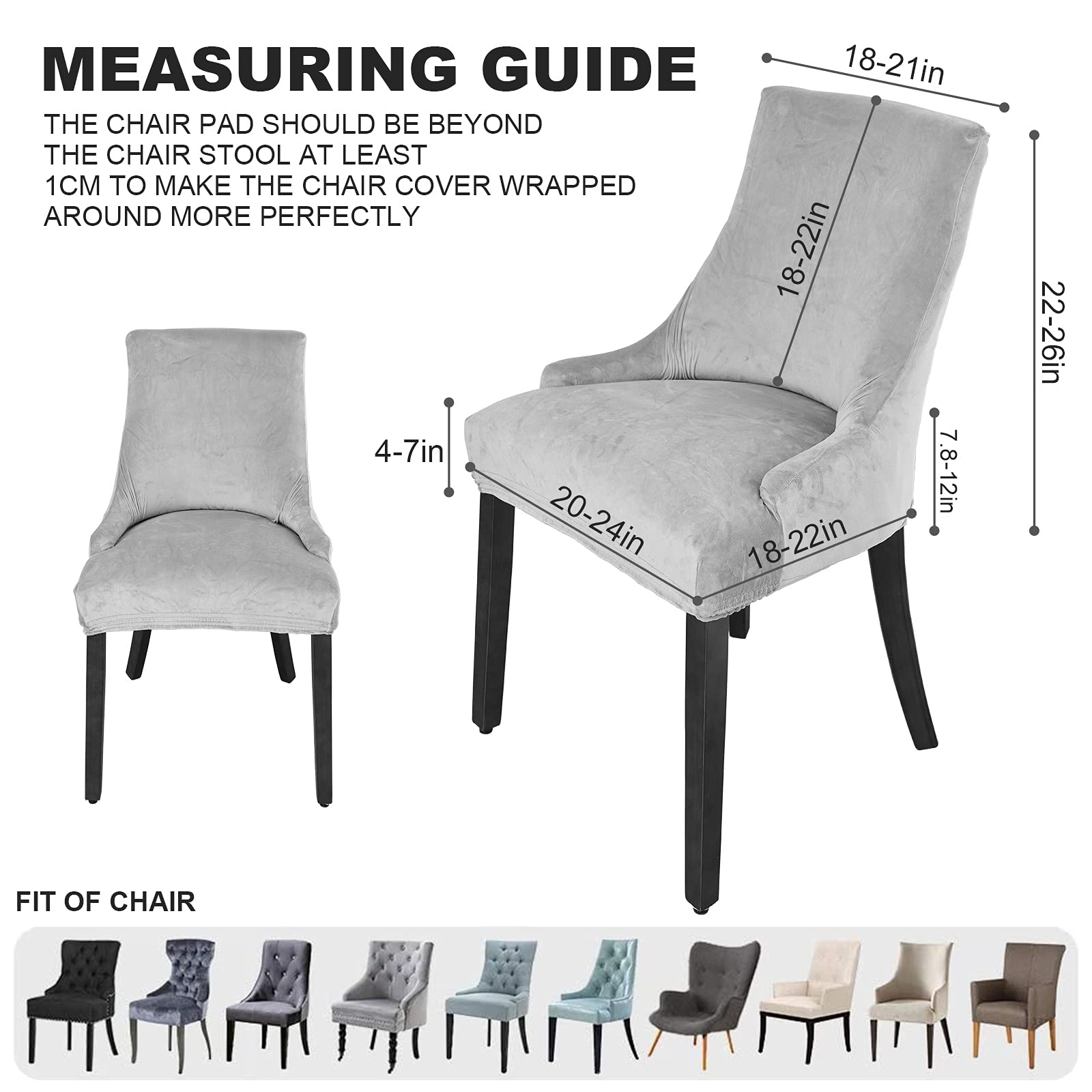 OKYUK 2-Pack Velvet Wingback Chair Slipcovers - Stretchable, Washable Armchair Protectors for Dining Room, Banquet & Home Decor (Dark Gray) | Perfect for Living Room, Office & Party Furniture Protection