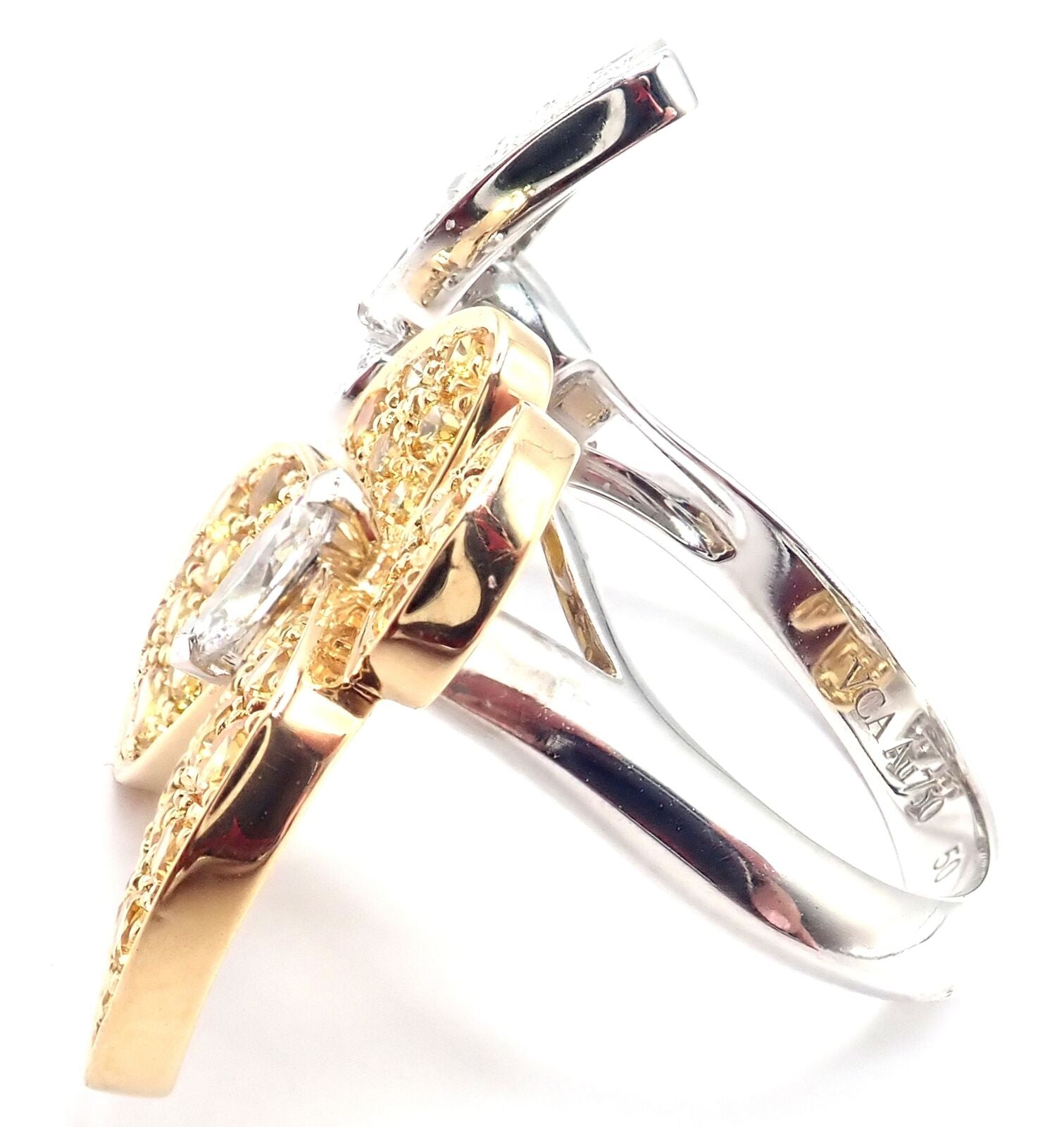 Van Cleef & Arpels 18k Gold Diamond Sapphire Two Butterfly Between Finger Ring - Luxury Stackable Ring for Women, Elegant Jewelry Gift for Anniversary & Special Occasions