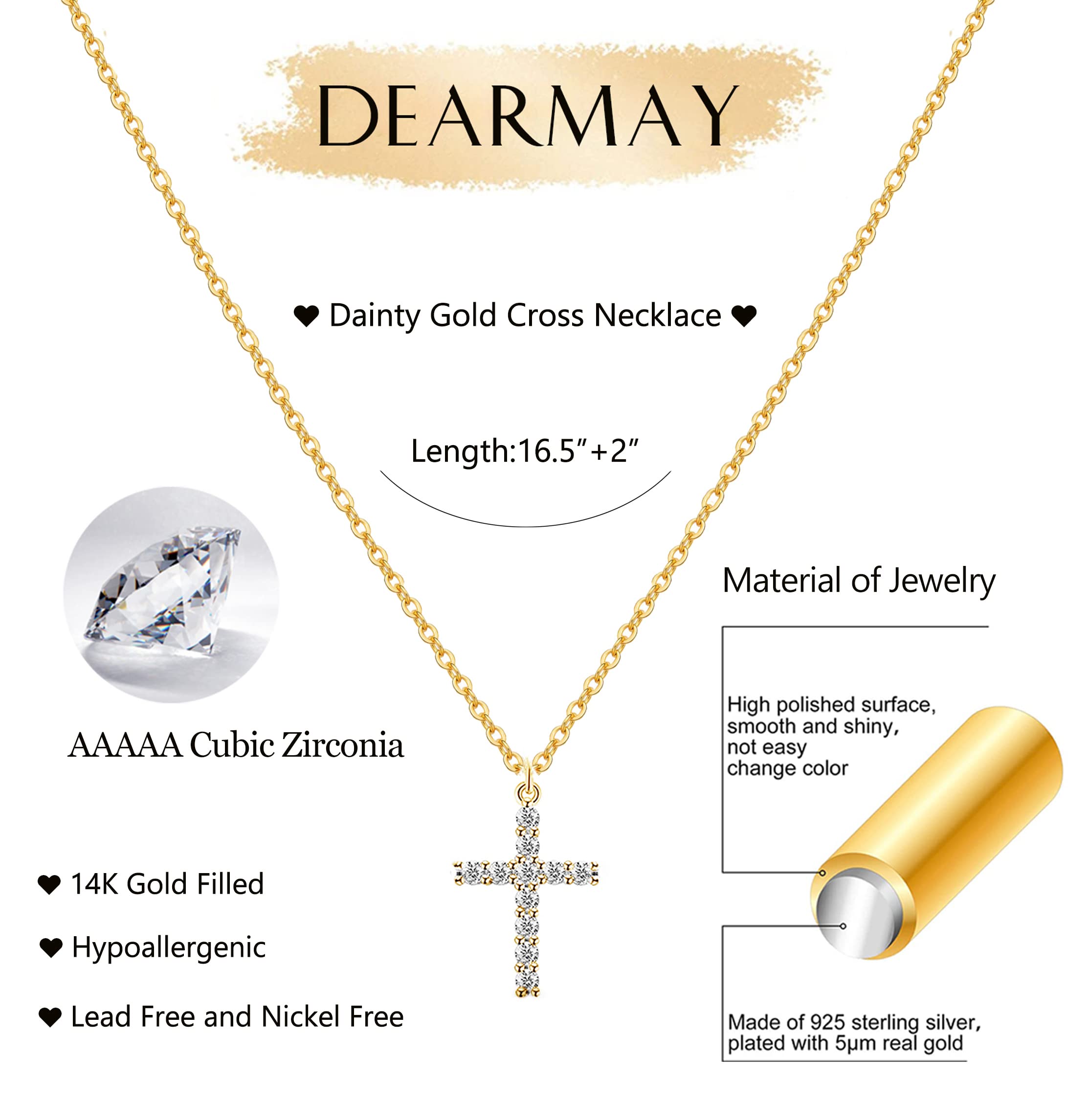 DEARMAY Dainty Cross Necklace for Women - 14K Gold Filled & Sterling Silver Small Layered Cross Pendant Necklace, Thin Chain Choker, Minimalist Aesthetic Jewelry Gift for Her | Perfect for Everyday Wear, Church, Weddings & Special Occasions