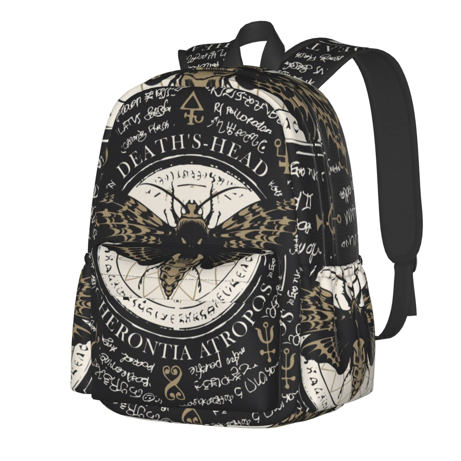 Anti-Theft Men's Laptop Backpack - Large Multipurpose Travel Backpack with Padded Straps, Water-Resistant Daypack for Work, School & Outdoor Adventures (Moth with Old Magic Symbols Design)