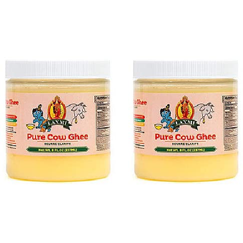 Laxmi Pure Cow Ghee - 8 oz (Pack of 2) | 100% Natural Clarified Butter | Perfect for Cooking, Baking & Ayurvedic Recipes
