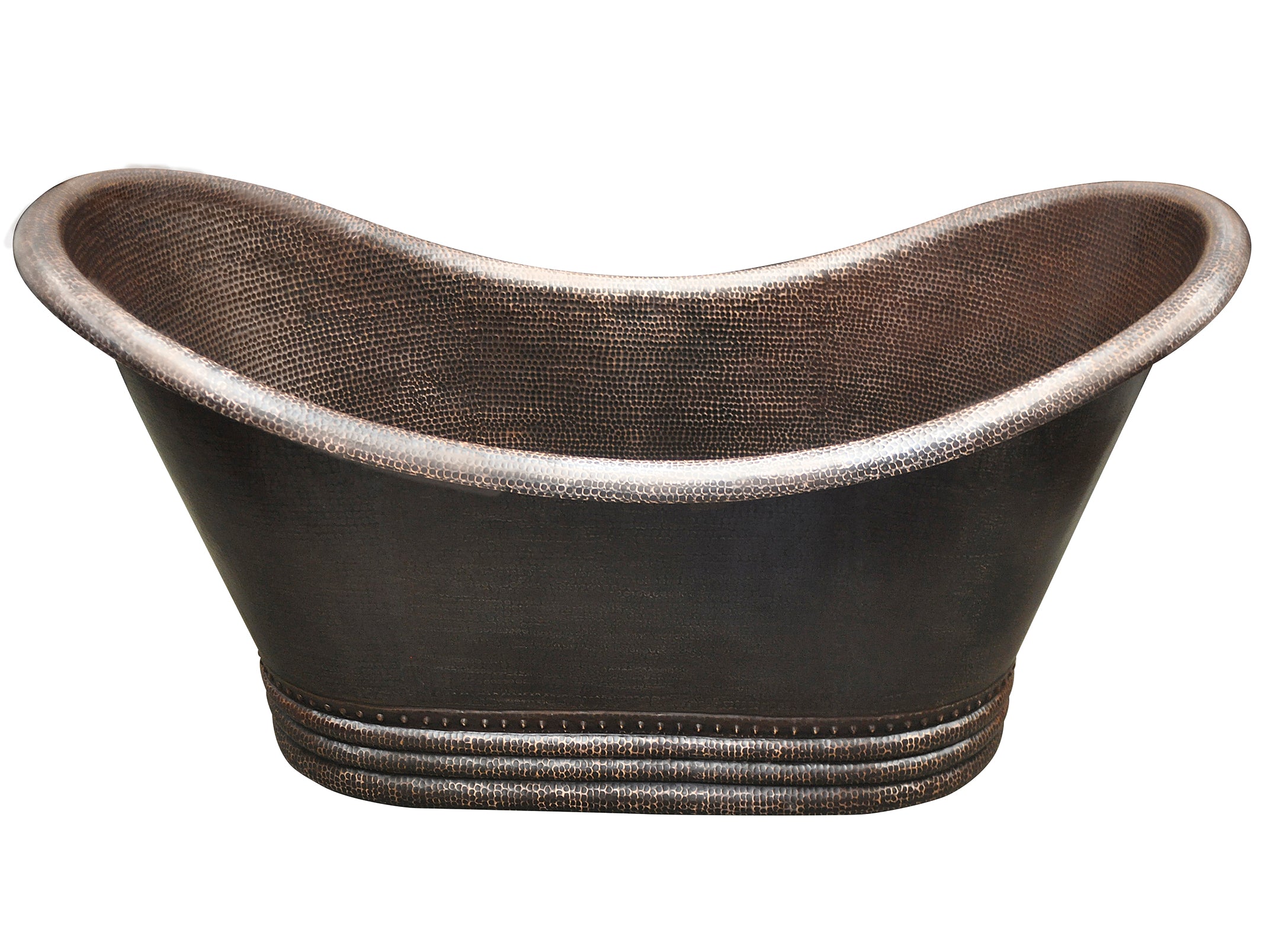 Premium Double Slipper Hammered Copper Bathtub - Handcrafted Freestanding Soaking Tub for Luxury Bathroom & Spa Relaxation