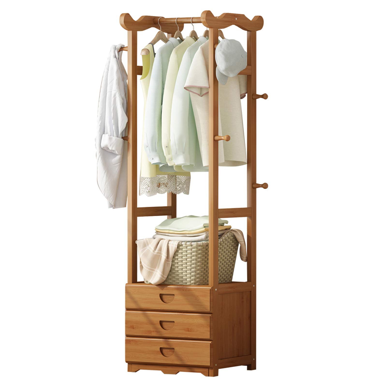 XIONGGG Bamboo Coat Rack with Shoe Bench - 3 Storage Drawers, Multifunctional Entryway Organizer for Home & Bedroom | Perfect for Small Spaces, Apartments & Mudroom Organization