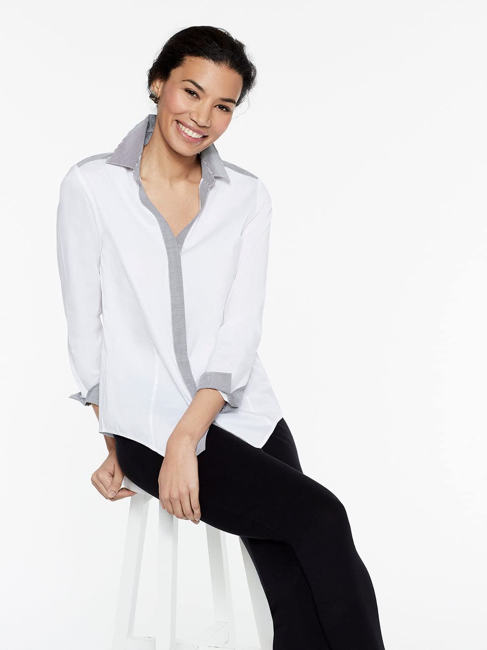MISOOK Women's Classic Striped Cotton Button-Up Shirt | Casual Long Sleeve Blouse for Work & Everyday Wear | Office, Date Night & Weekend Outfit Essential