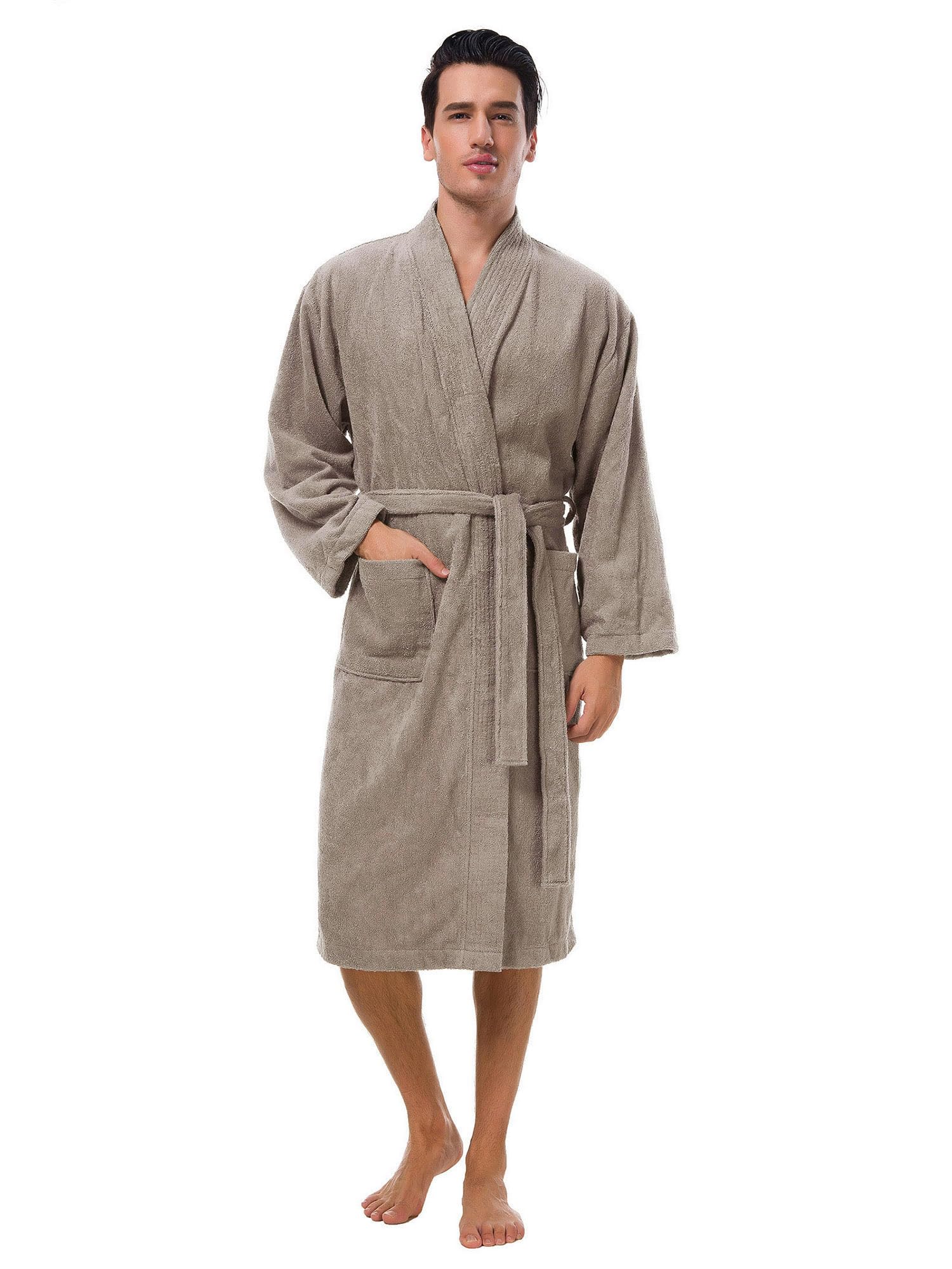 SIORO Men's Terry Cloth Kimono Bathrobe - Soft Cotton Calf-Length Shower Robe for Spa, Hotel & Hot Tub | Cozy Housecoat for Relaxation at Home or After Shower
