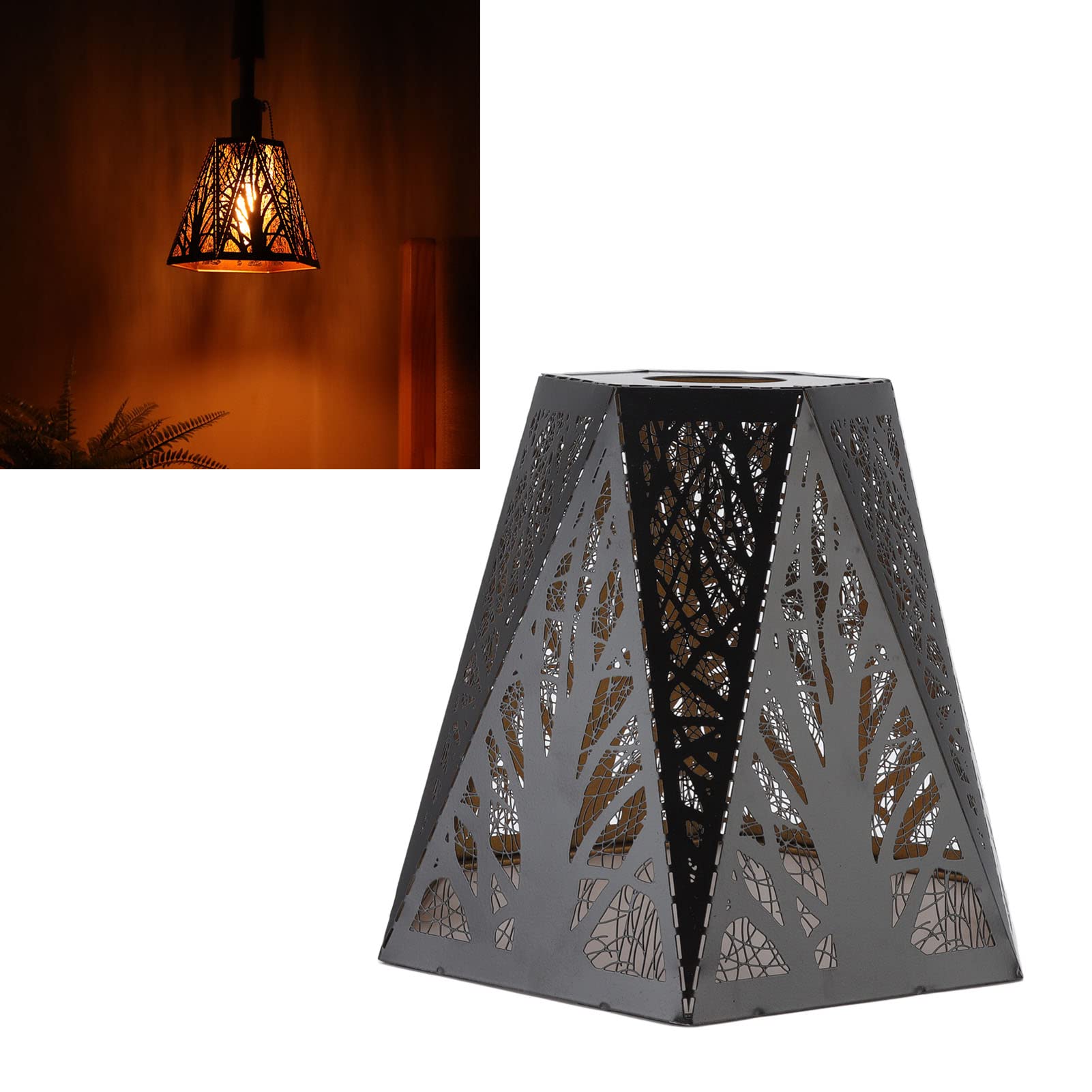 Metal Lamp Shade - Black Wrought Iron E26 E27 Base Desk Lamp with Forest Tree Carving - Perfect for Bedroom, Bedside, Living Room & Office Lighting Decor