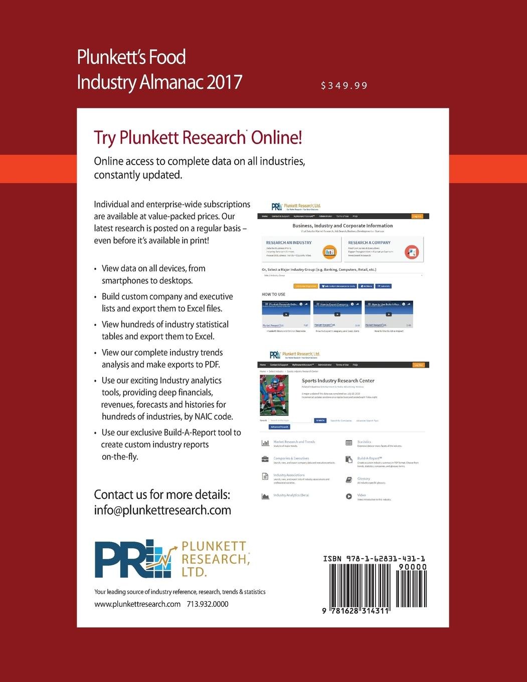 Plunkett's Food Industry Almanac 2017: Comprehensive Market Research, Statistics, Trends & Top Companies in the U.S. Food Sector - Essential Guide for Food Business Owners, Investors & Analysts