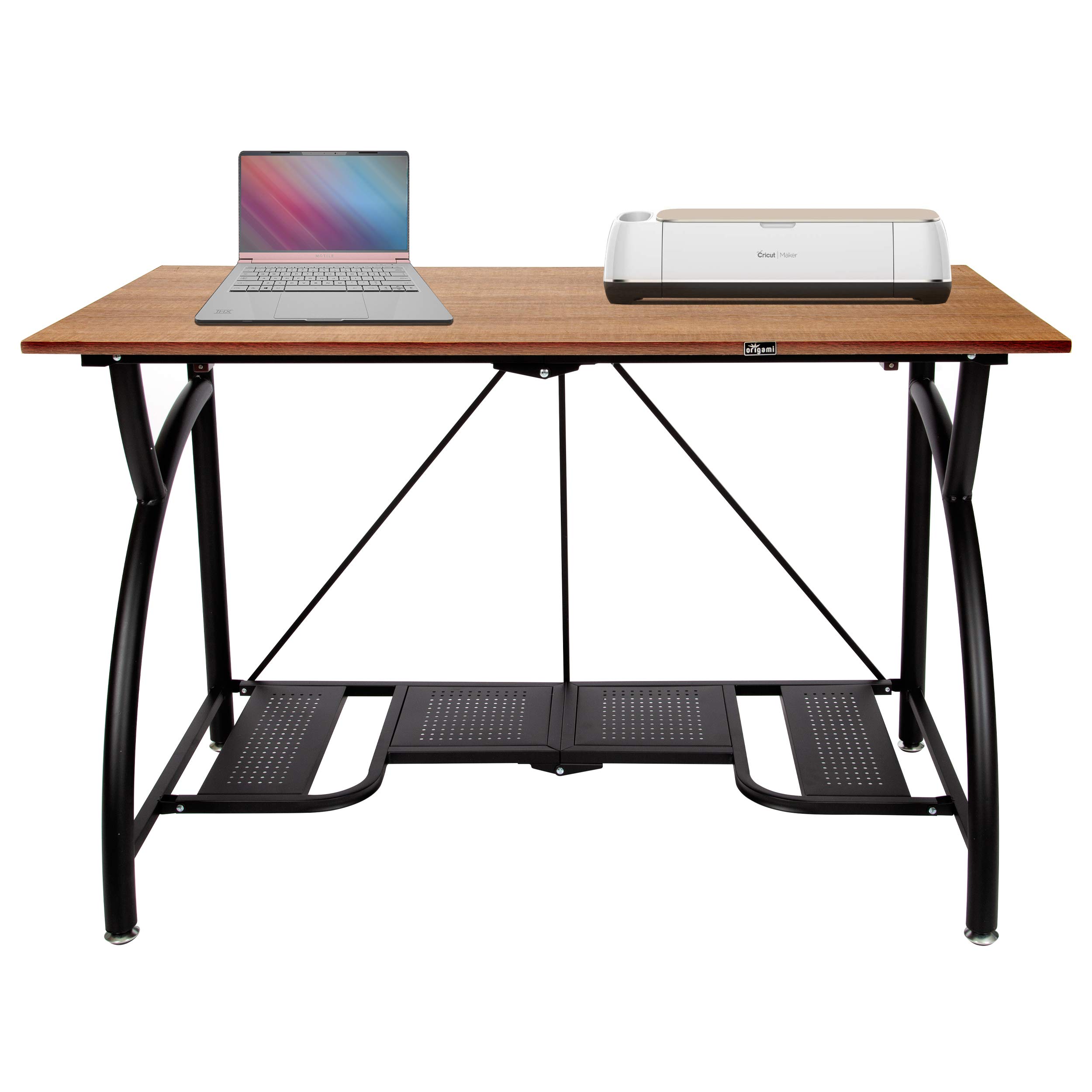 Space Saving Origami Folding Computer Desk - Foldable Study Desk for Home Office, Gaming & Craft Work - No Assembly Required Collapsible Desk Fits Dual Monitors & Laptop (Wood, Large) | Perfect for Small Apartments, Dorm Rooms & Workspace Optimization