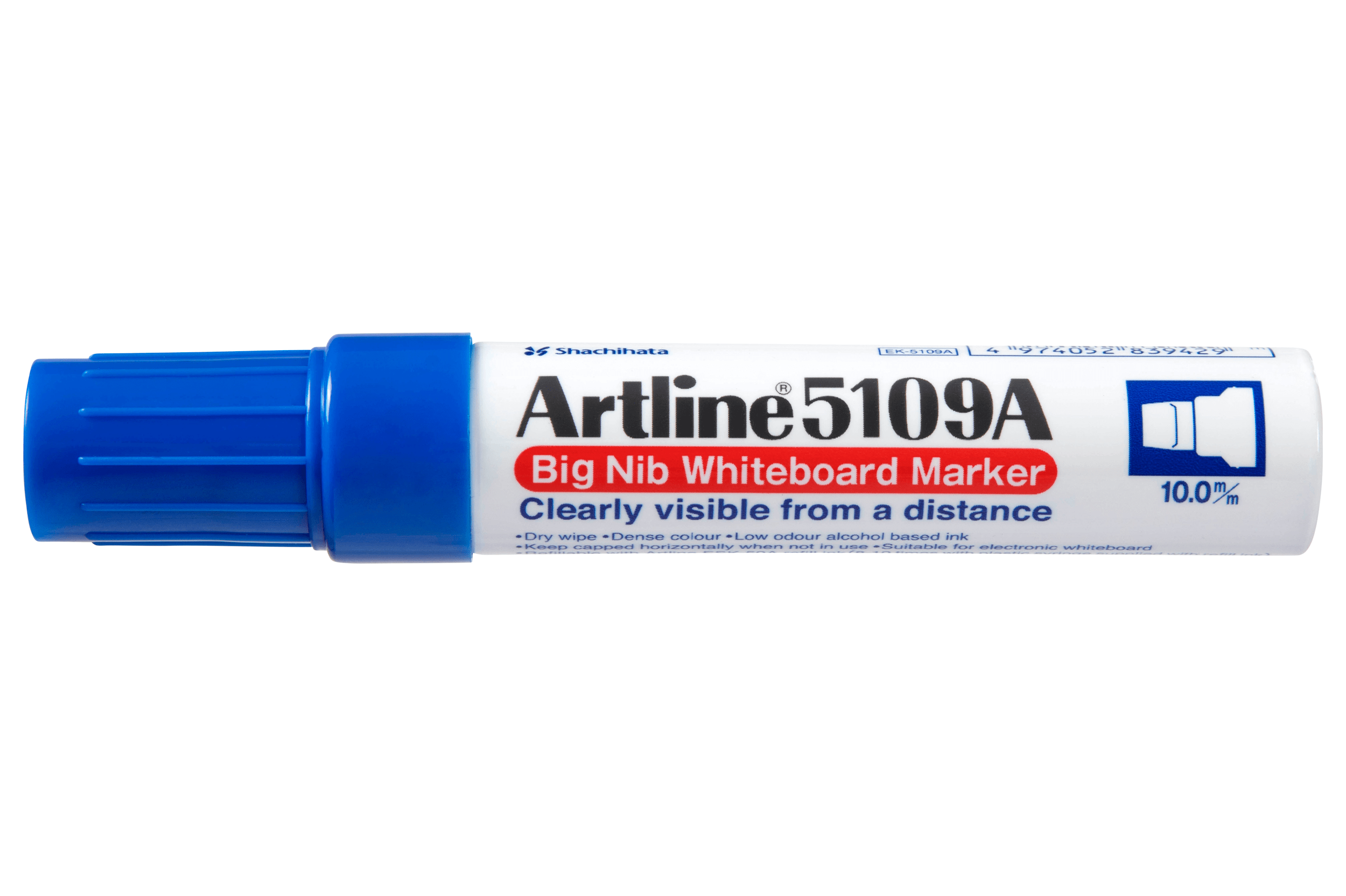 Artline 5109A Whiteboard Marker - 10mm Chisel Tip, Blue Dry Erase Markers for Office, Classroom & Home Use - Ideal for Whiteboards, Glass Boards & Presentations