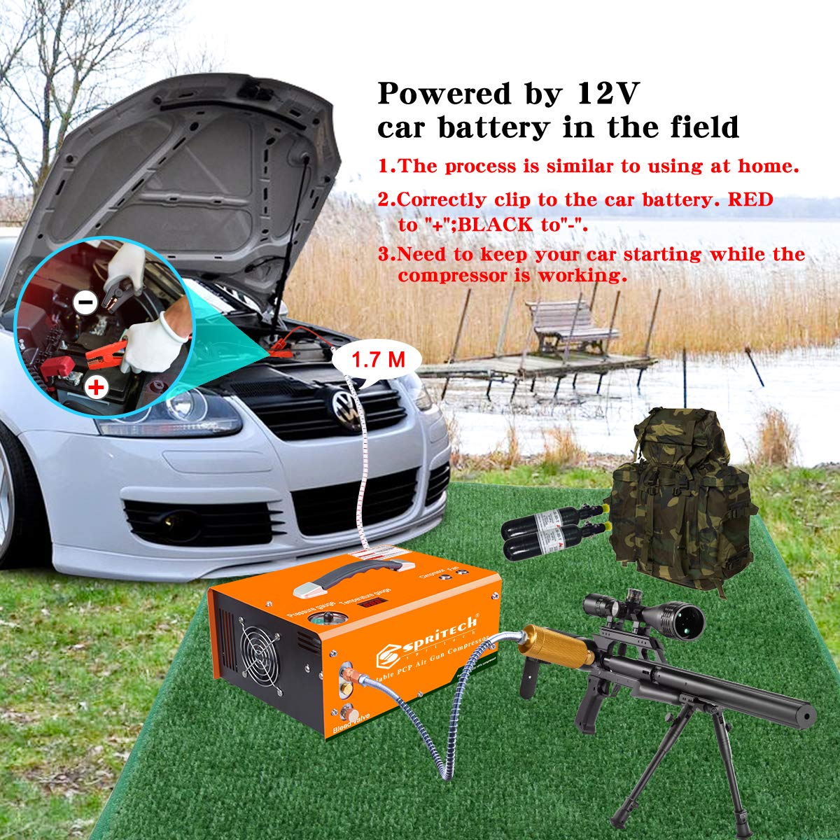 High-Pressure PCP Air Compressor 4500PSI/30MPA - Oil-Free & Water-Free with Auto Shutoff, Built-in Power Adapter (110V AC/12V DC) - Perfect for Paintball Tanks, Air Guns & Scuba Diving Gear