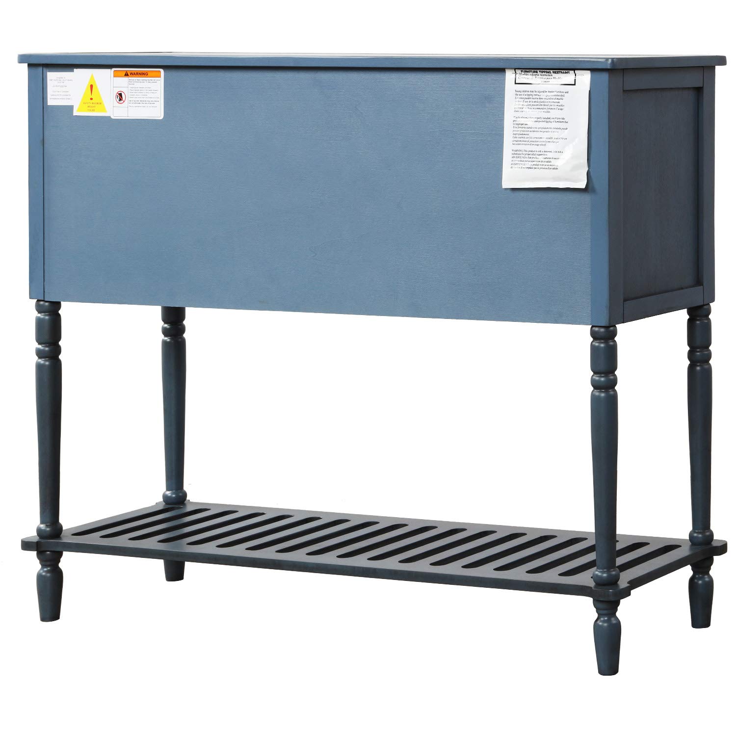 Merax Antique Blue Rustic Console Table with Storage - 3-Tier Entryway Table with 2 Drawers & 2 Glass-Front Cabinets - 42