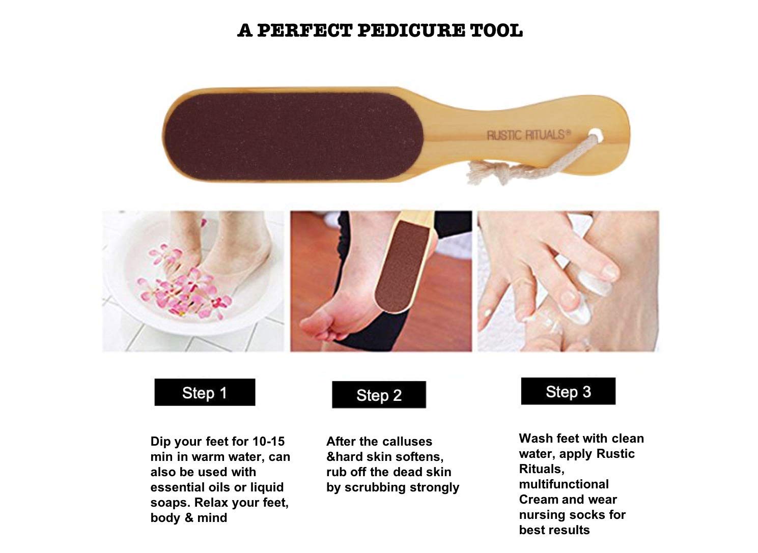 Double Sided Mild Foot File with Wooden Handle for Dead Skin Removal - 200g Beige Pedicure Tool | Perfect for At-Home Foot Care & Spa Pedicures