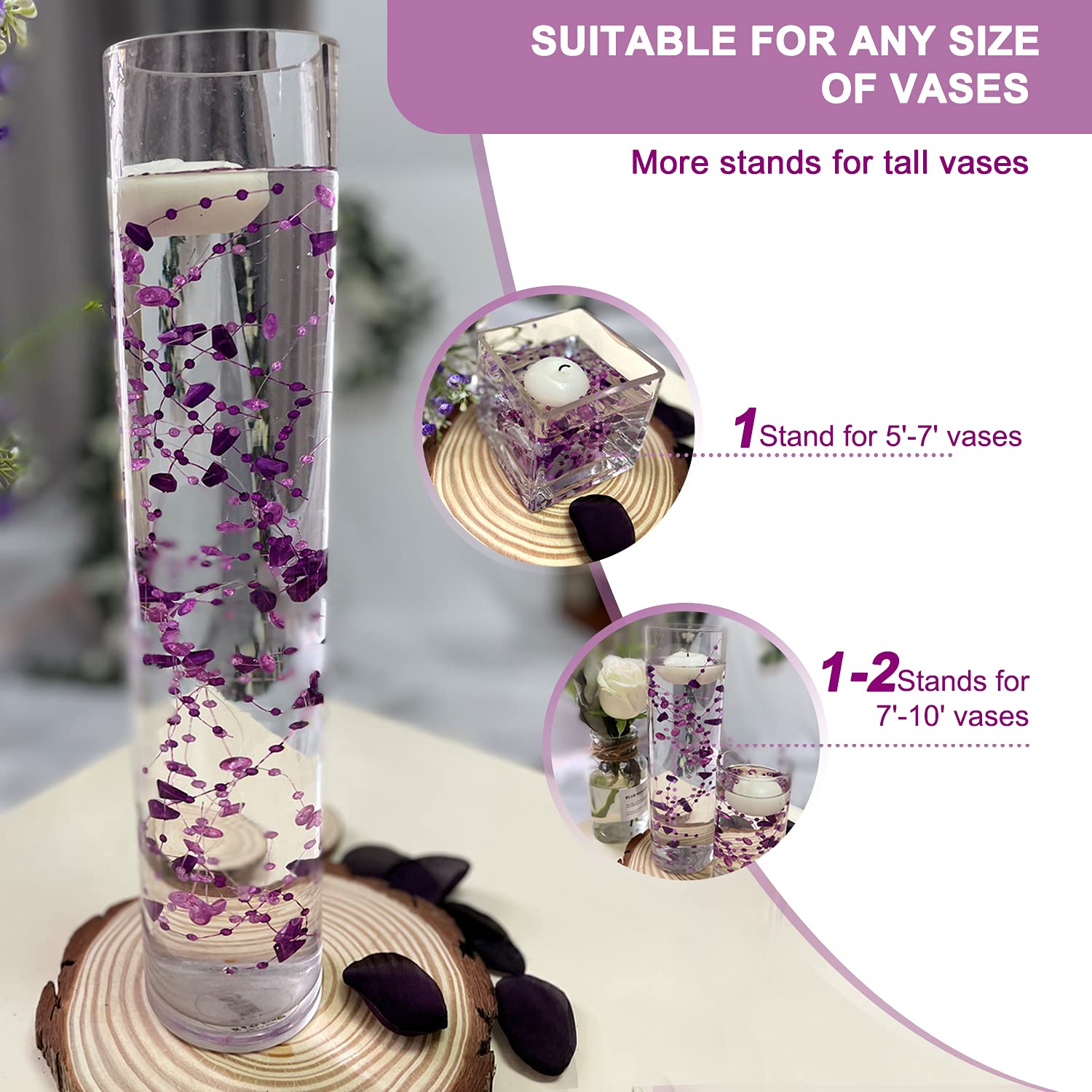 12pcs Purple Crystal String Beads - Elegant Floating Candle Centerpiece Decor, Crystal Bead Filler for Wedding, Birthday Party, Table Decorations | Perfect for DIY Home Decor, Vase Fillers, and Event Centerpieces